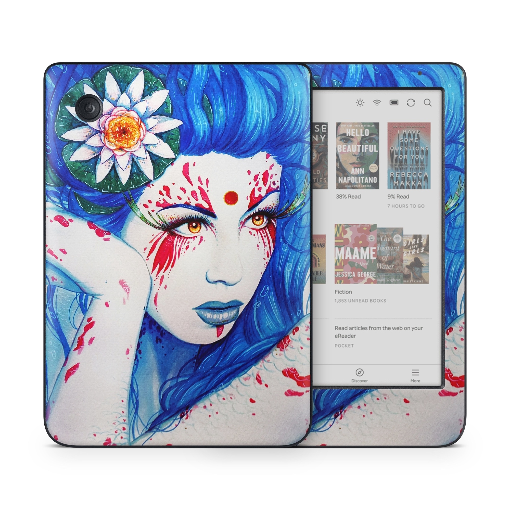 Kobo Clara Colour Skin design of Hairstyle, Paint, Art paint, Blue, Painting, Eyelash, Art, Artist, Electric blue, Illustration, with white, blue, red, yellow, green, orange colors