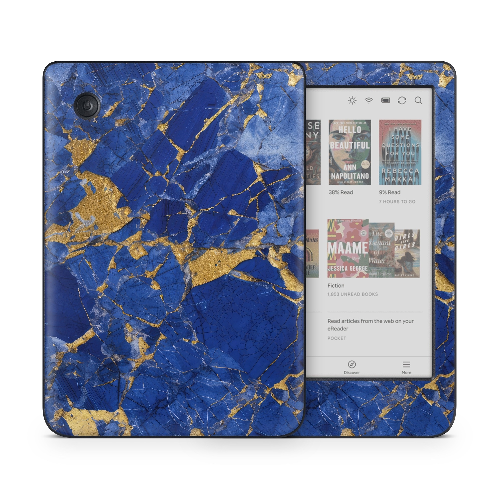 Kobo Clara Colour Skin design of Liquid, Blue, Azure, Fluid, Pattern, Electric blue, Tints and shades, Transparent material, Water, Symmetry, with blue, yellow, brown, orange colors