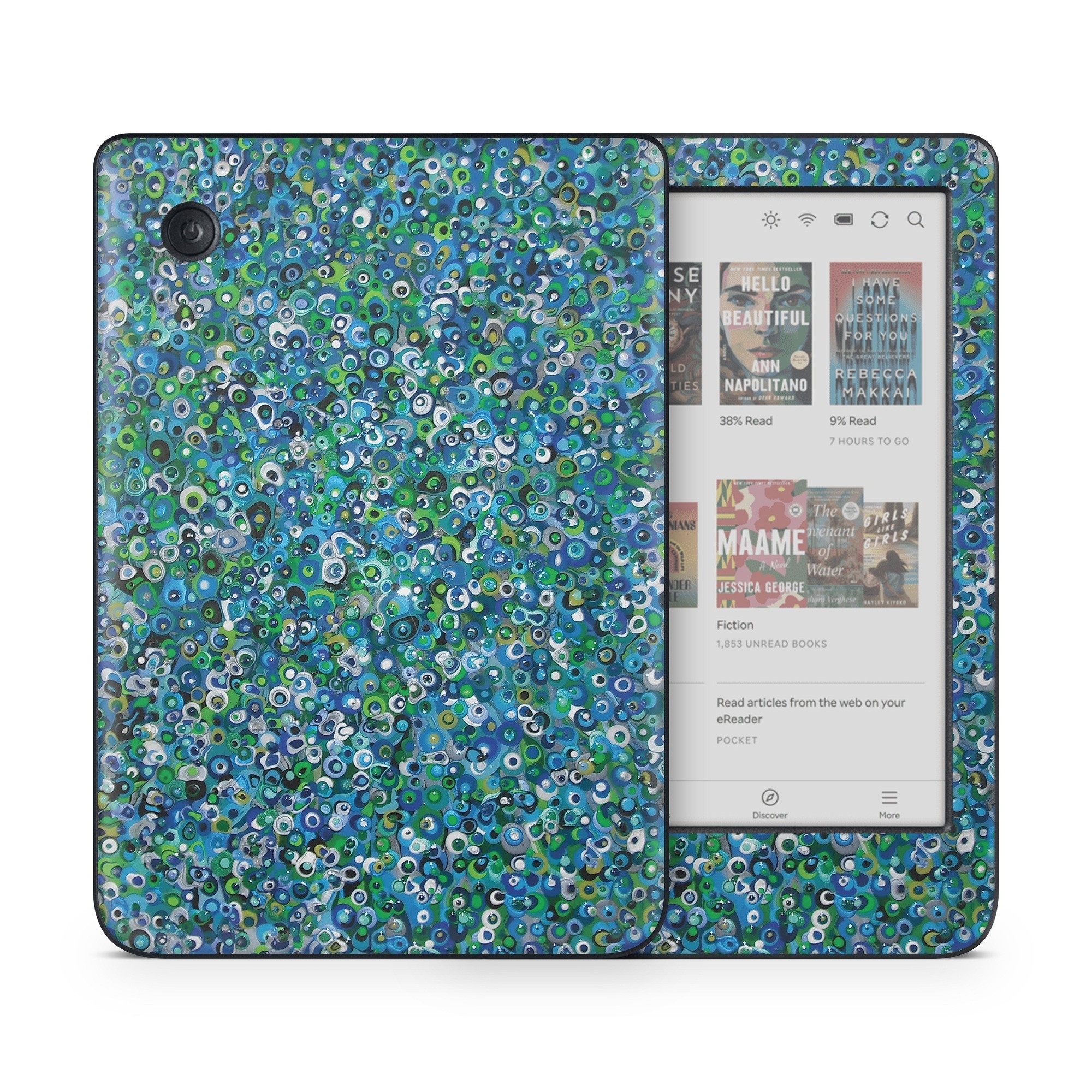 Kobo Clara Colour Skin design of Blue, Plant, Glitter, with blue, green, white colors