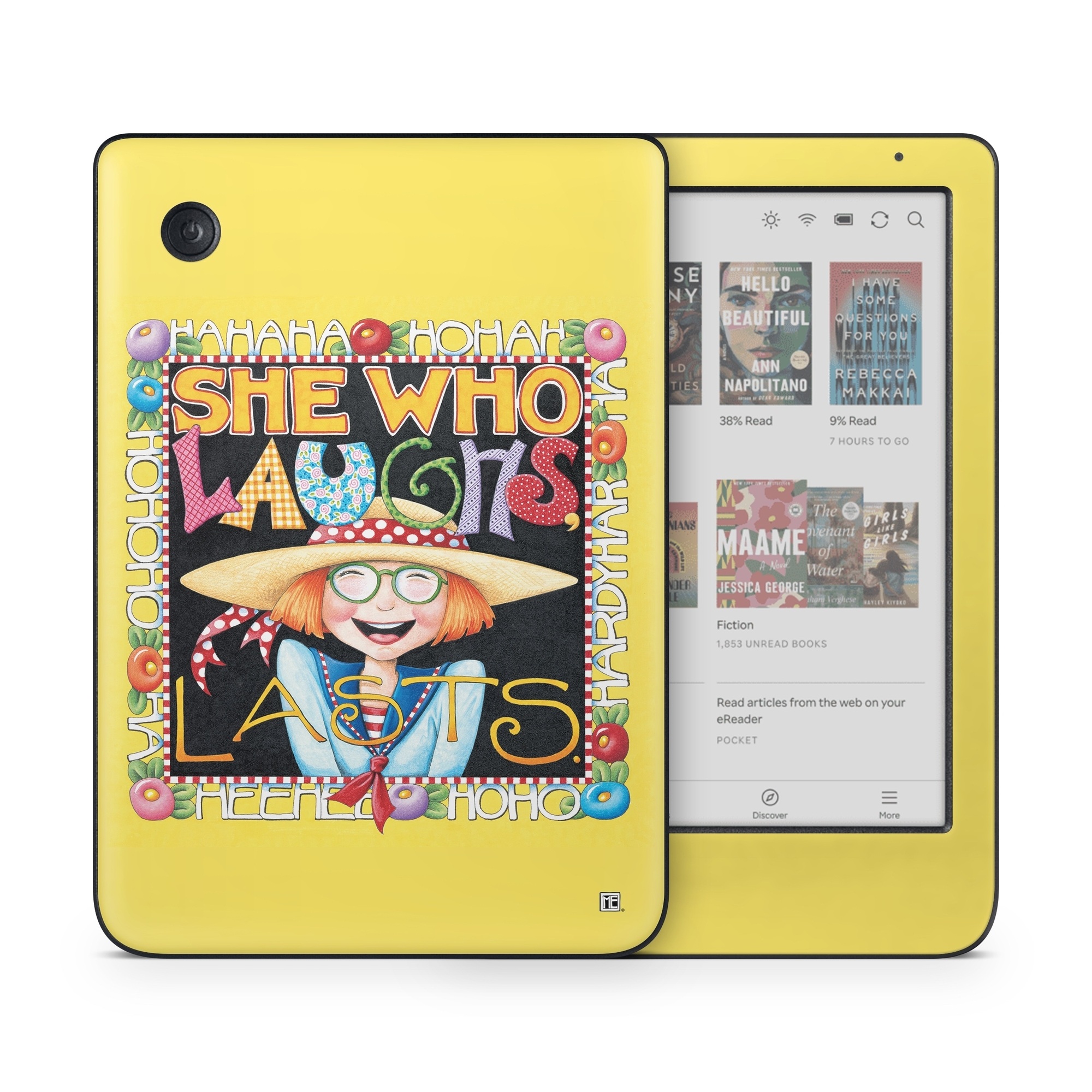 Kobo Clara Colour Skin design of Text, with orange, black, gray, green, red, pink colors