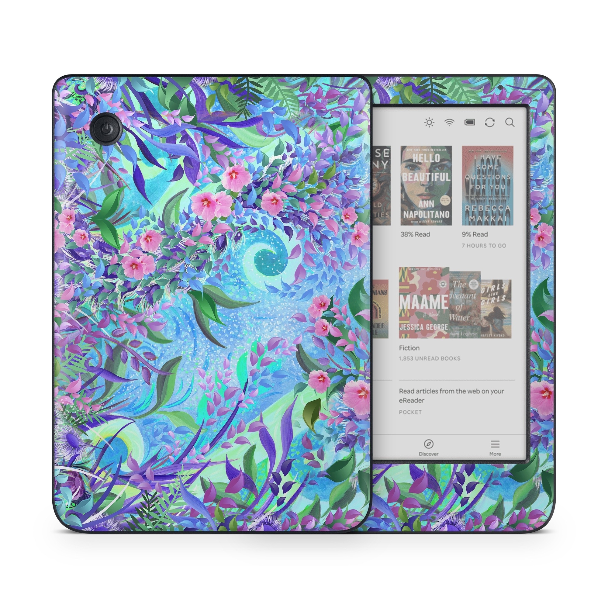 Kobo Clara Colour Skin design of Psychedelic art, Pattern, Lilac, Purple, Art, Pink, Design, Fractal art, Visual arts, Organism, with gray, blue, purple colors