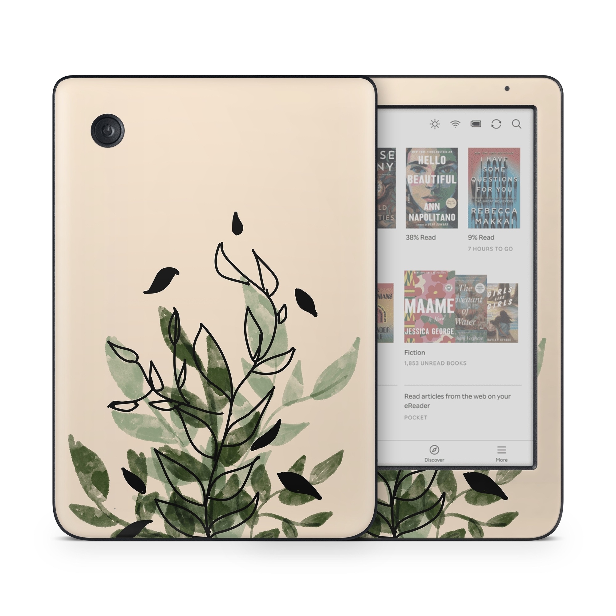 Kobo Clara Colour Skin design of Leaf, Plant, Botany, Branch, Flower, Plant Stem, Pedicel, Twig, Illustration, with green, black, brown colors