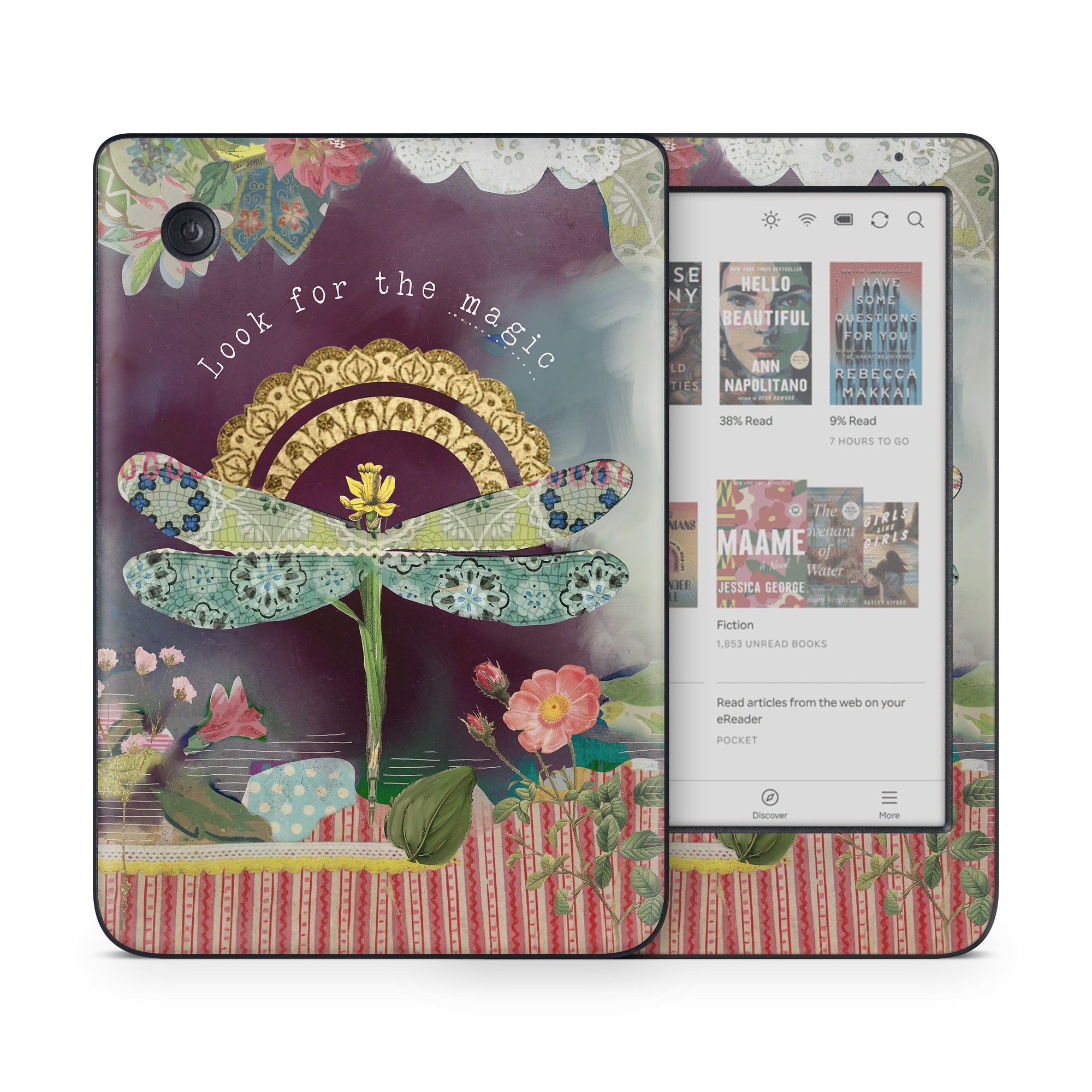 Kobo Clara Colour Skin design of Leaf, Textile, Plant, Art, Creative arts, Font, Poster, Painting, Pattern, Paint, with white, yellow, green, blue, pink, red colors