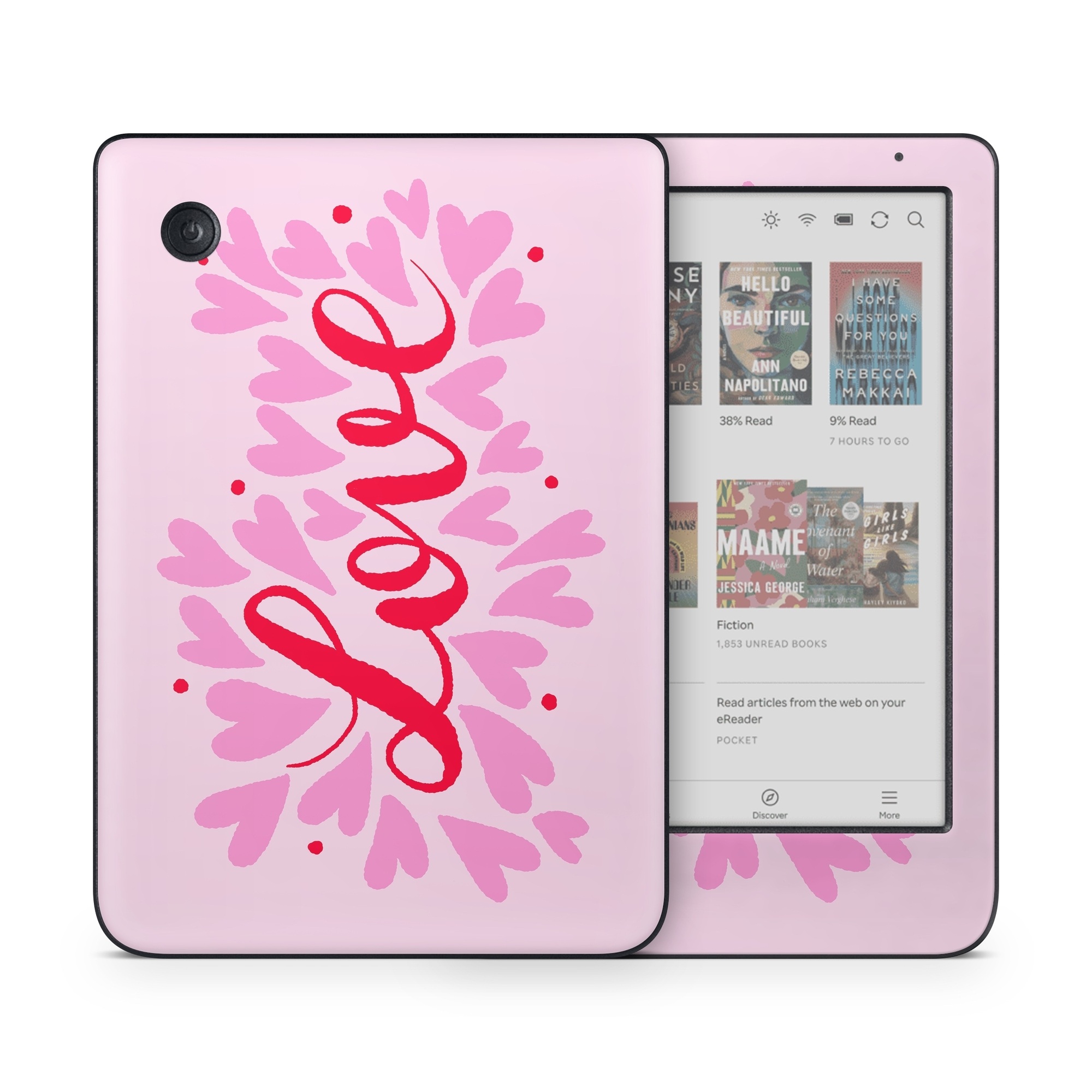 Kobo Clara Colour Skin design of Plant, Pink, Font, Art, Magenta, Pattern, Logo, Peach, Event, Graphics, with pink, red colors