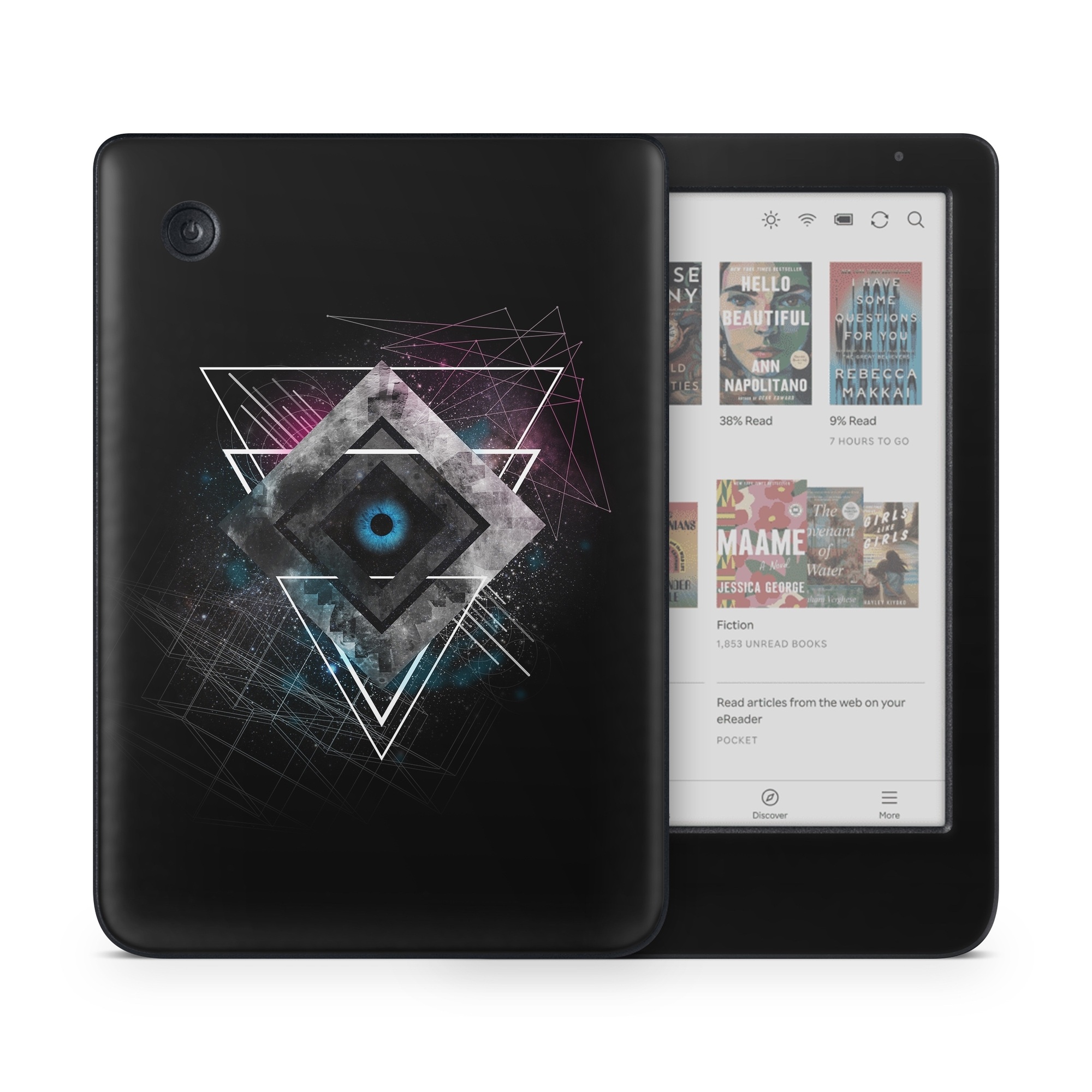 Kobo Clara Colour Skin design of Graphic design, Design, Pattern, Graphics, Illustration, Font, Circle, Triangle, Fractal art, Logo, with black, gray colors