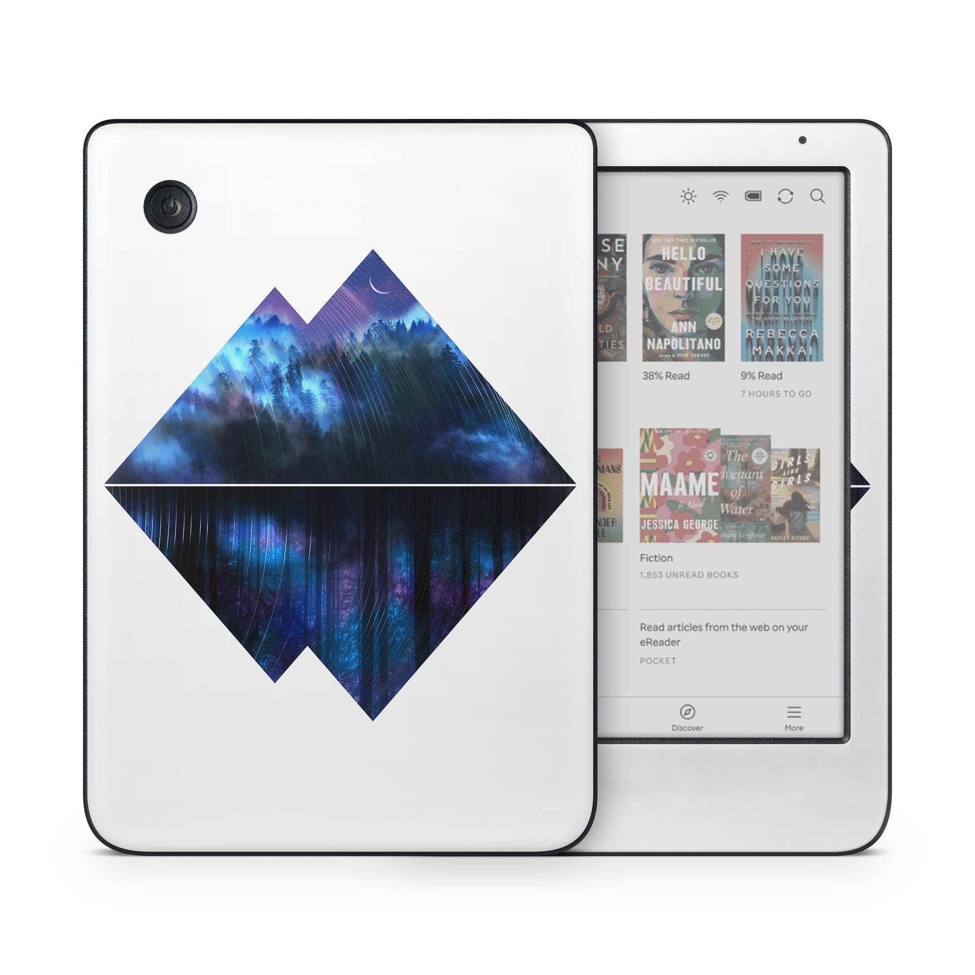 Kobo Clara Colour Skin design of Blue, Cobalt blue, Pyramid, Pattern, Electric blue, Design, Fractal art, Sky, Triangle, Space, with white, blue, purple, black colors