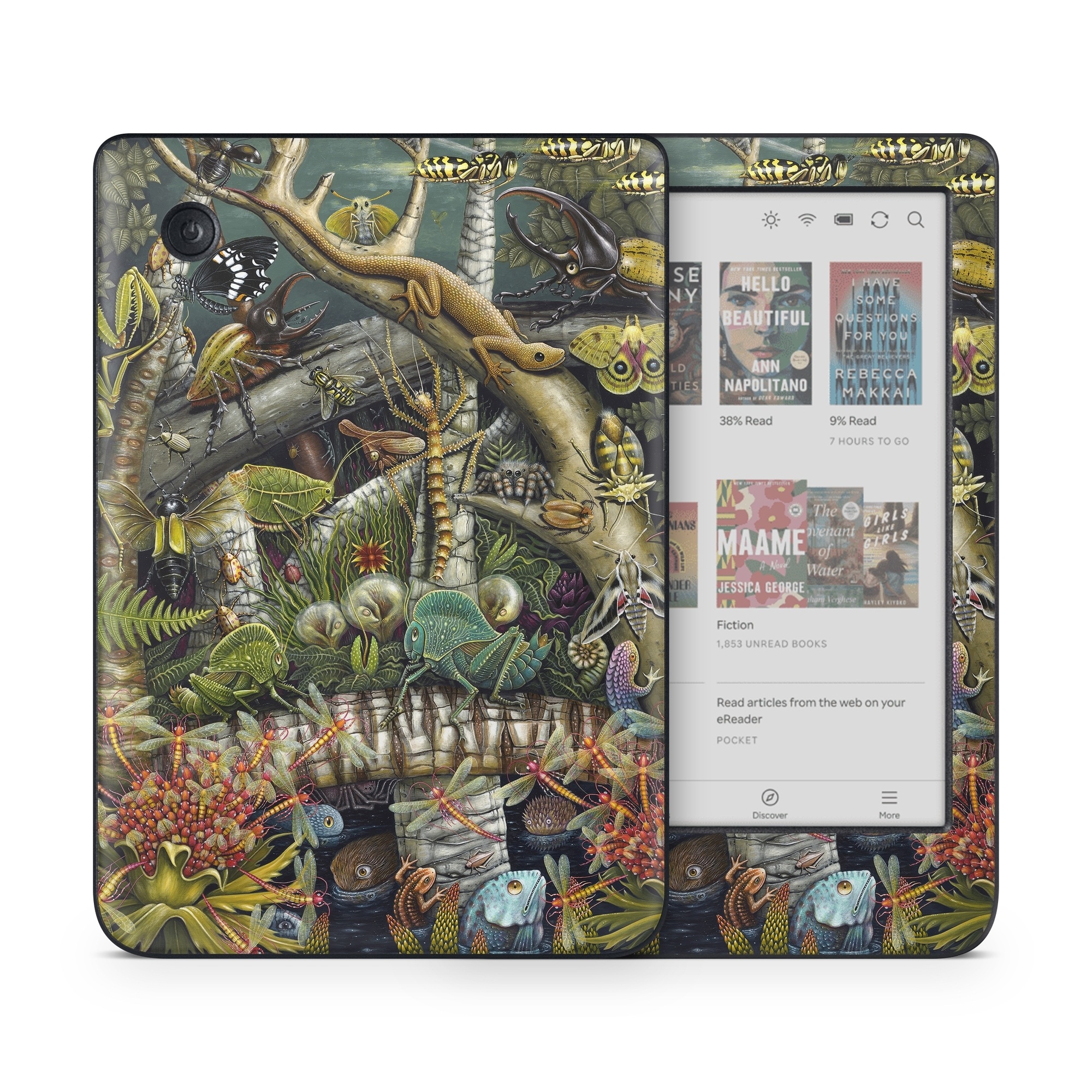 Kobo Clara Colour Skin design of Strategy video game, Mythology, Art, Games, Plant, Painting, Adventure game, Jungle, Fictional character, Nepenthes, with green, brown, red, yellow, gray, blue, white colors