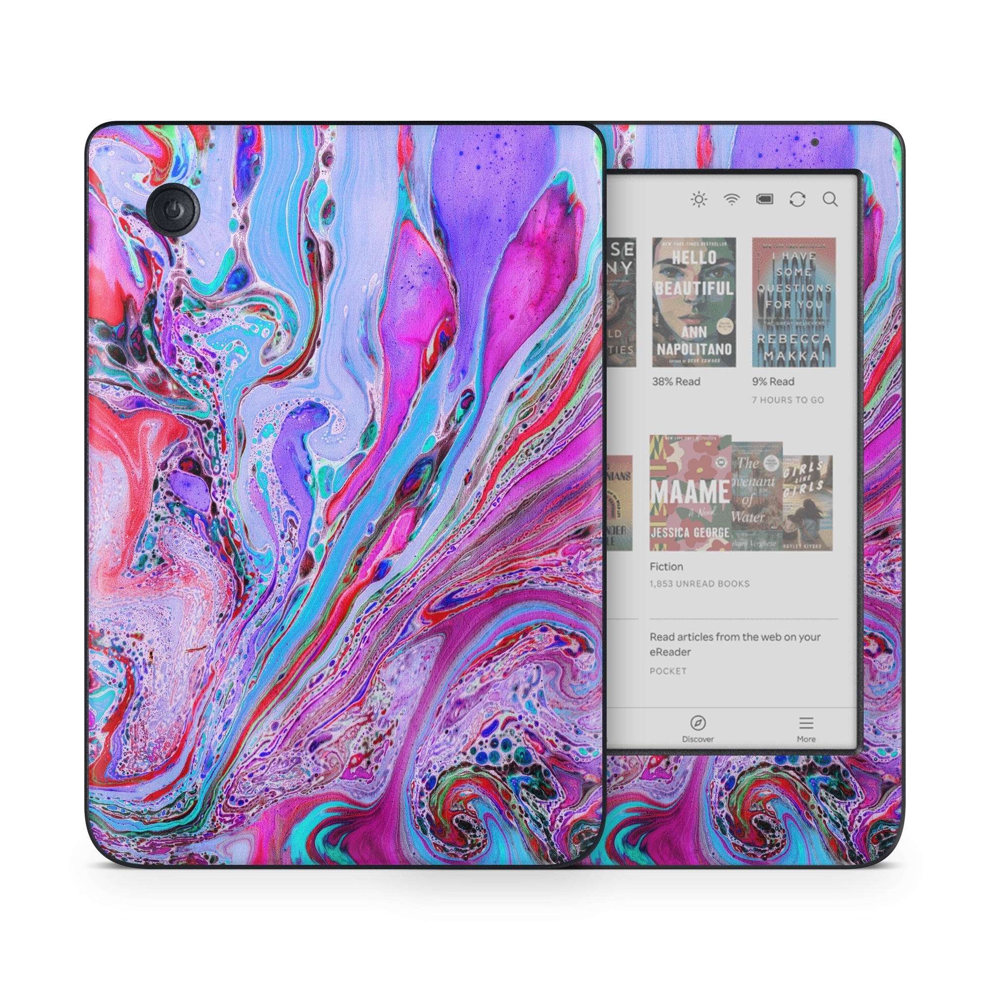 Kobo Clara Colour Skin design of Pink, Purple, Pattern, Design, Visual arts, Art, Psychedelic art, Magenta, Acrylic paint, Colorfulness, with pink, purple, blue, green colors