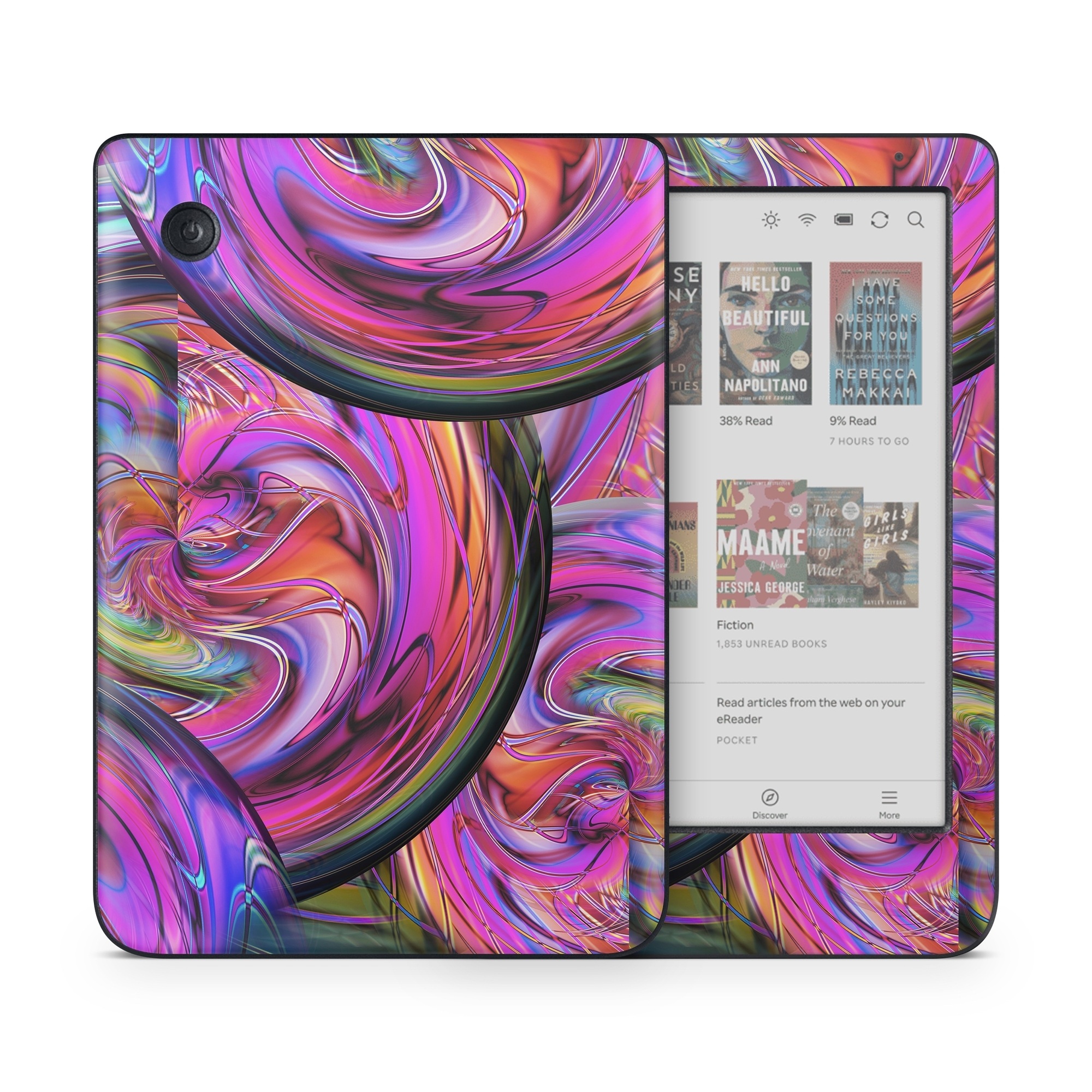 Kobo Clara Colour Skin design of Pattern, Psychedelic art, Purple, Art, Fractal art, Design, Graphic design, Colorfulness, Textile, Visual arts, with purple, black, red, gray, blue, green colors