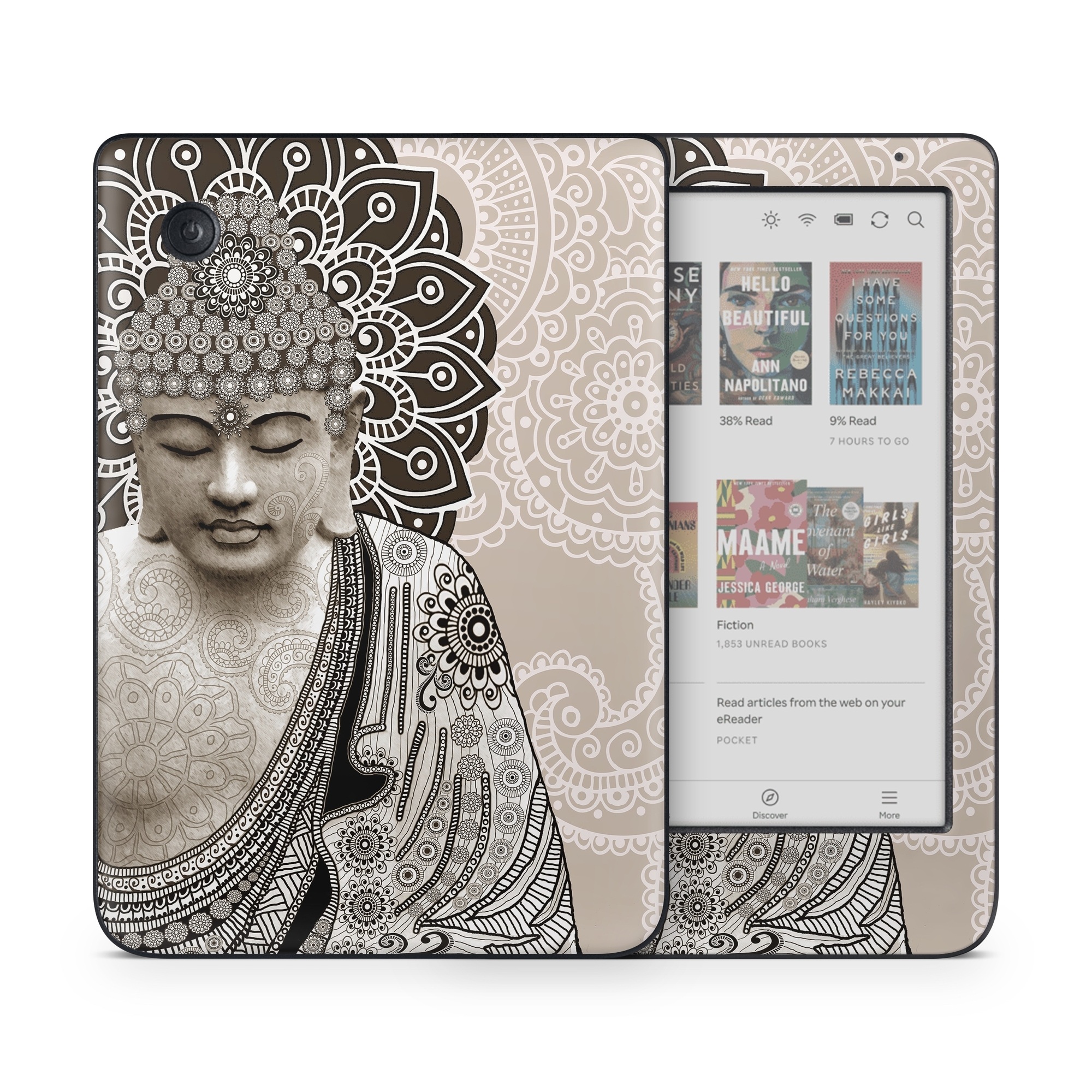 Kobo Clara Colour Skin design of Head, Illustration, Art, Visual arts, Design, Pattern, Stock photography, Drawing, Black-and-white, Tradition, with gray, black, green, red colors