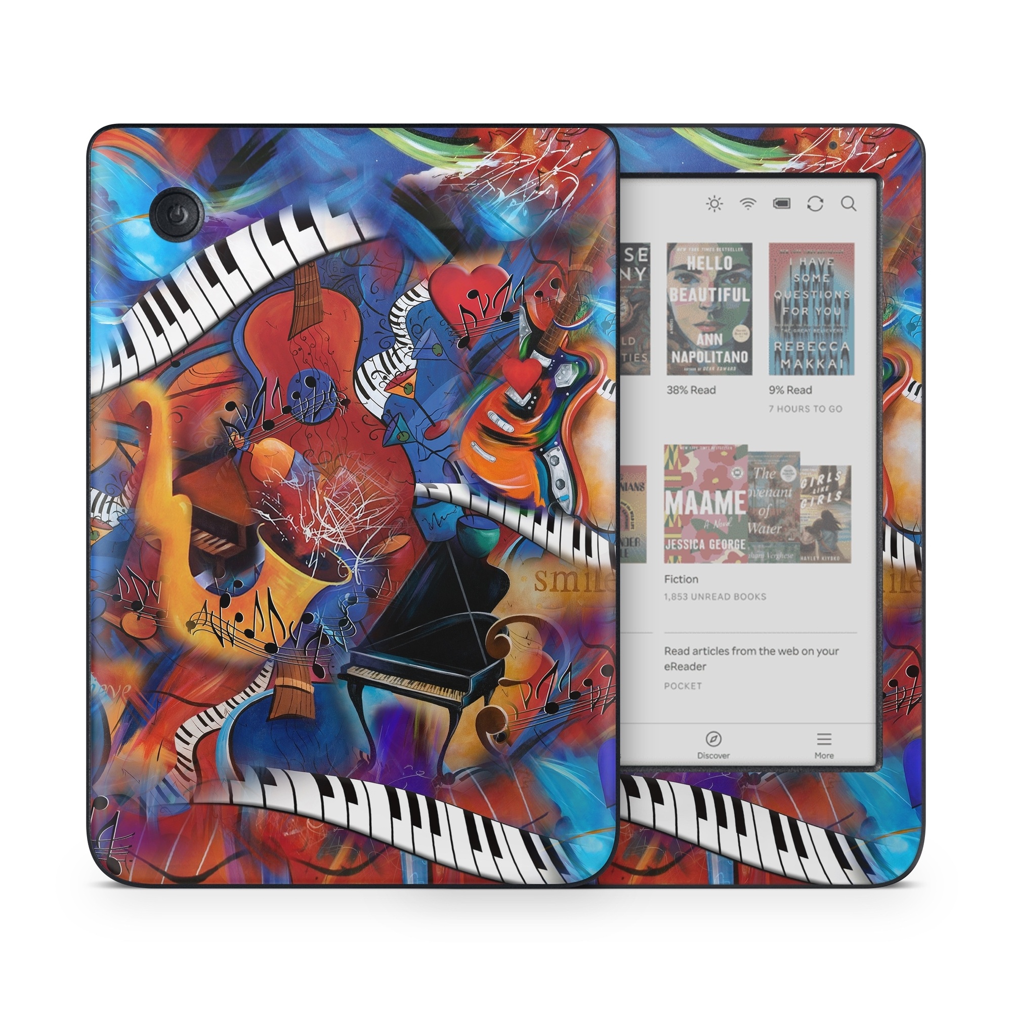 Kobo Clara Colour Skin design of Art, Graffiti, Mural, Modern art, Street art, Psychedelic art, Fictional character, Graphic design, Visual arts, Animated cartoon, with black, red, blue, gray, green colors