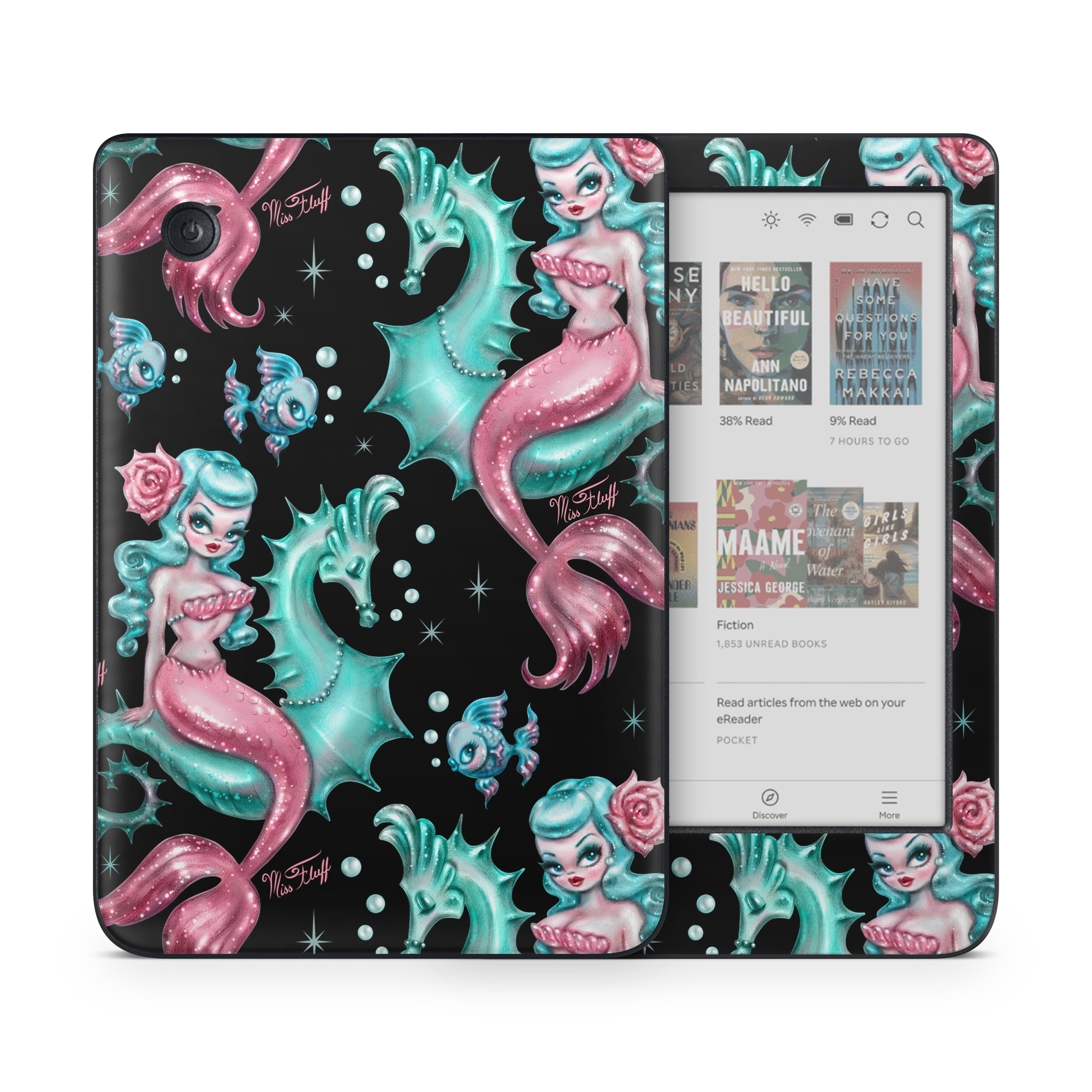 Kobo Clara Colour Skin design of Pink, Pattern, Illustration, Organism, Design, Art, Textile, Visual arts, Graphic design, Fictional character, with black, green, pink, yellow colors