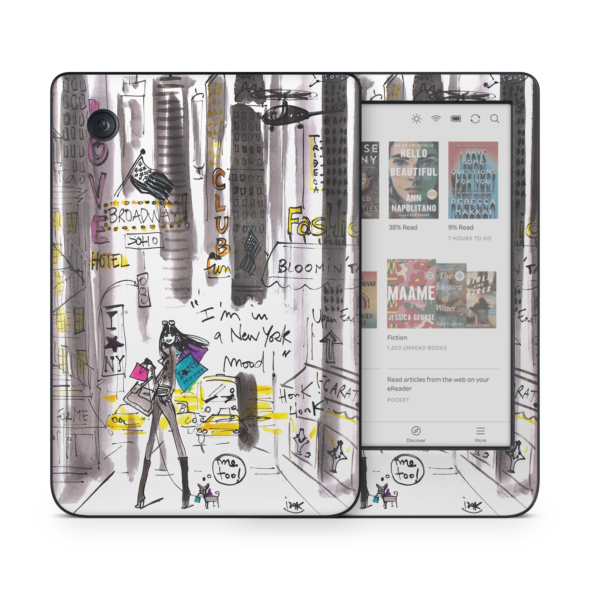 Kobo Clara Colour Skin design of Drawing, Sketch, Fictional character, Graphic design, Illustration, Art, with gray, white, black, red, green colors