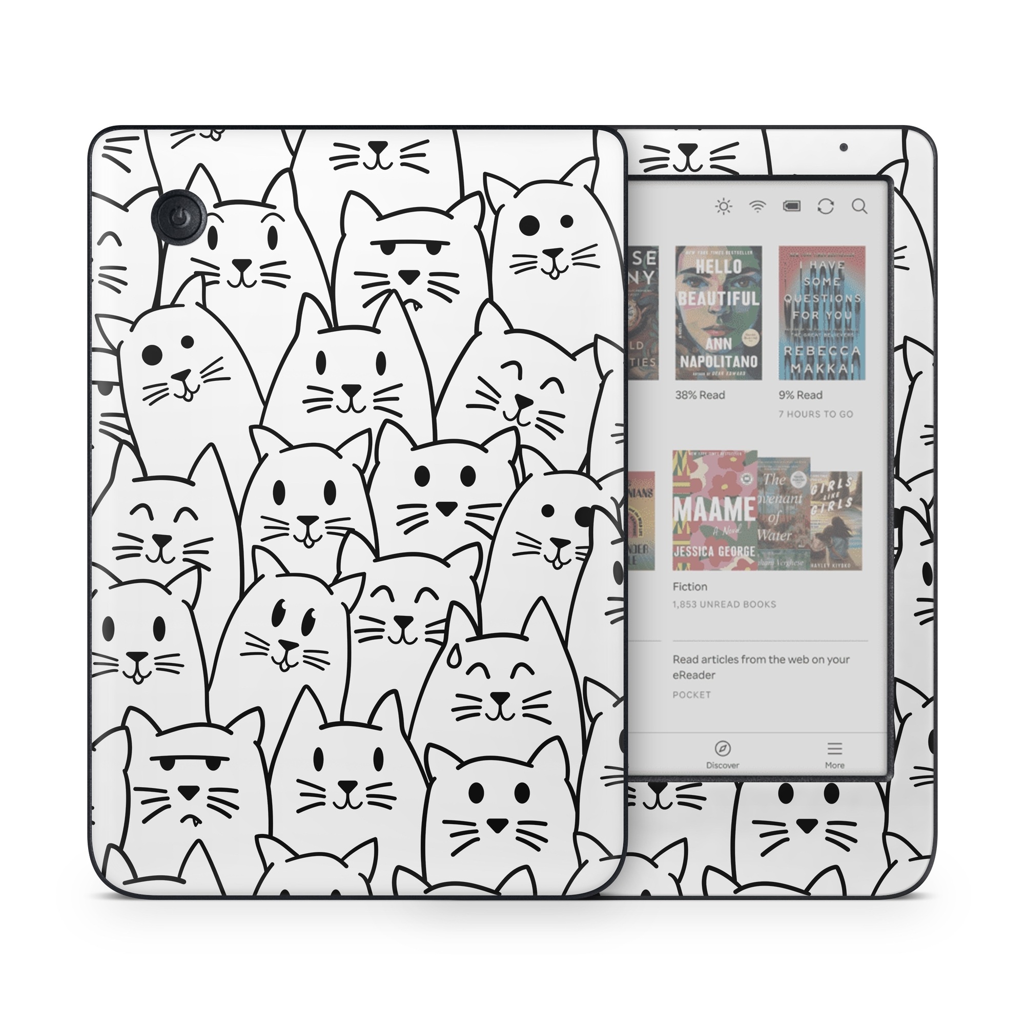 Kobo Clara Colour Skin design of White, Line art, Text, Black, Pattern, Black-and-white, Line, Design, Font, Organism, with white, black colors