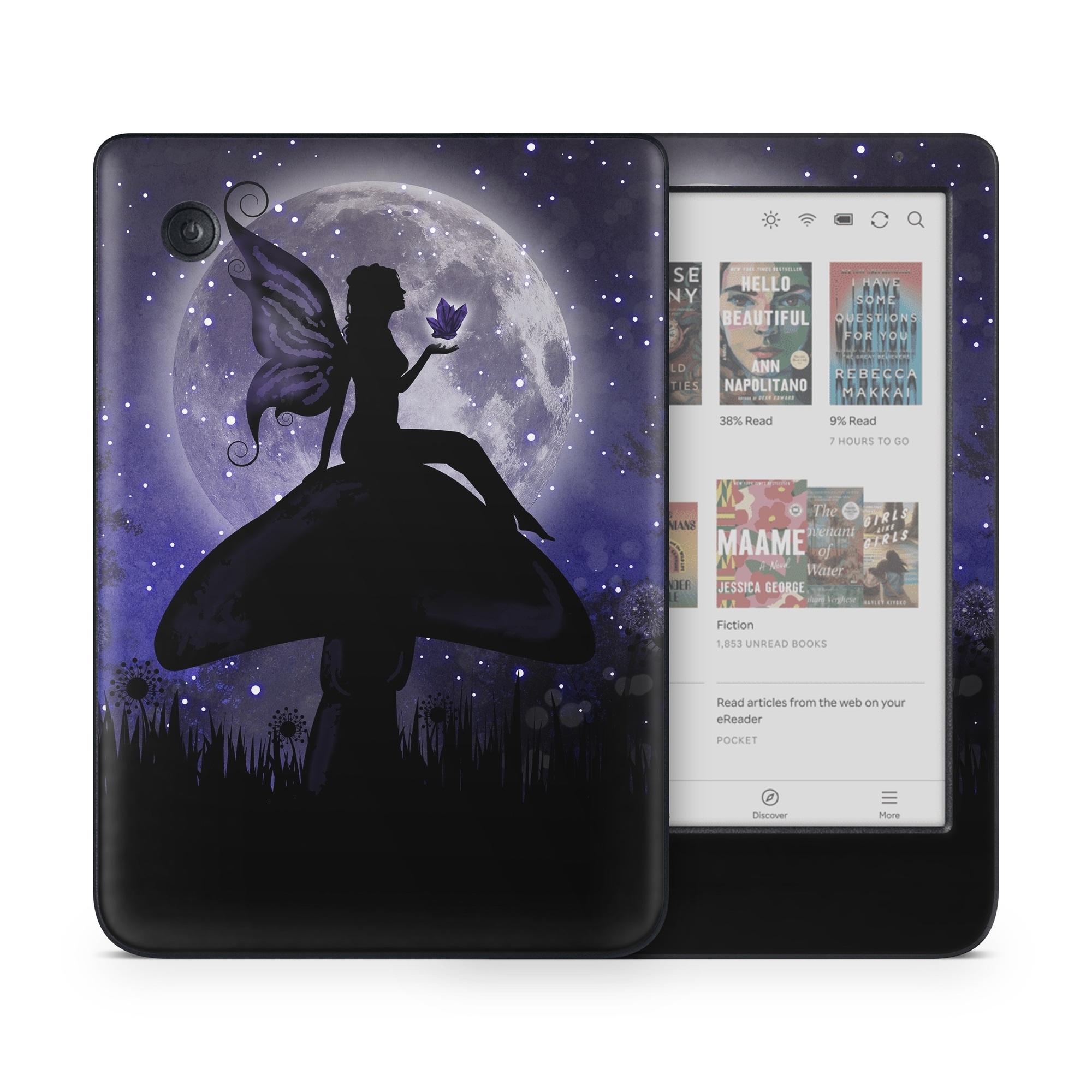 Kobo Clara Colour Skin design of Purple, Sky, Moonlight, Cg artwork, Fictional character, Darkness, Night, Illustration, Space, Star, with black, blue, gray, purple colors
