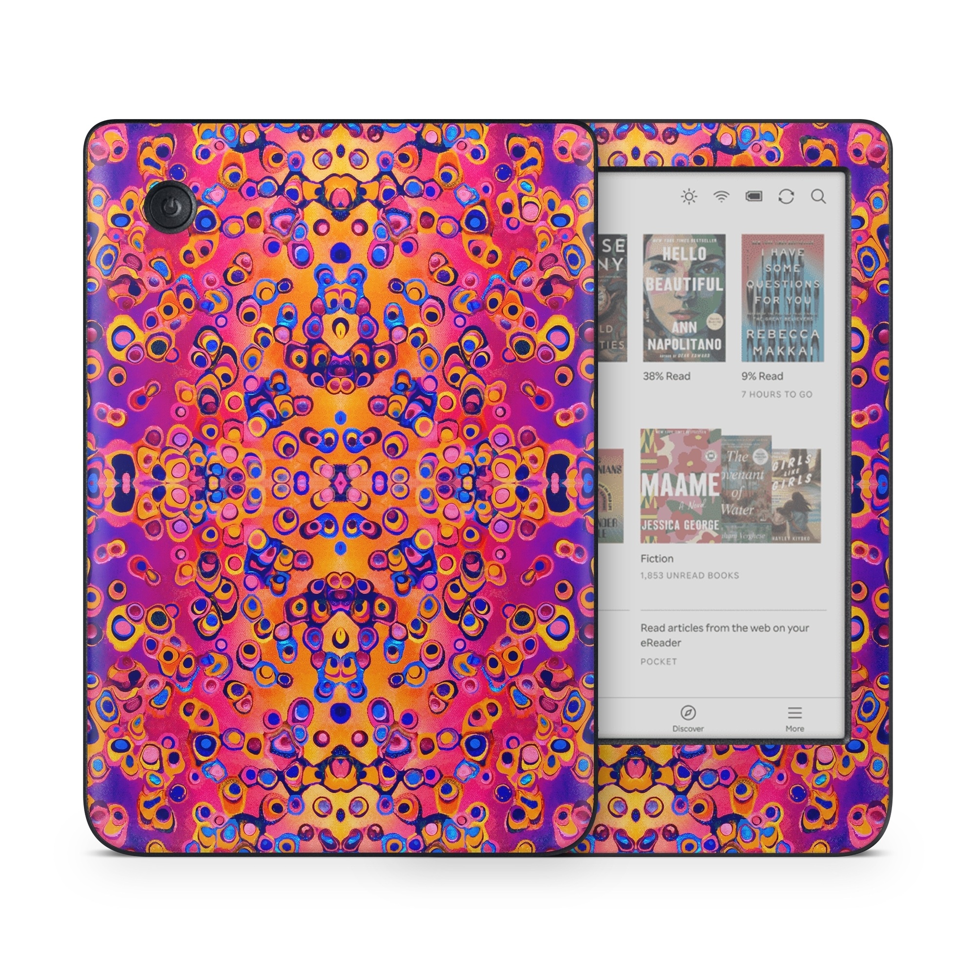 Kobo Clara Colour Skin design of Pattern, Psychedelic art, Symmetry, with orange, purple, blue, pink colors