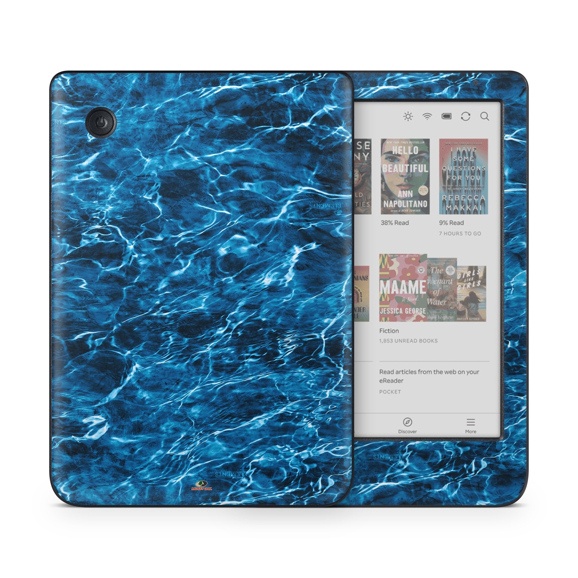 Kobo Clara Colour Skin design of Blue, Water, Aqua, Turquoise, Azure, Electric blue, Sky, Pattern, Sea, Ocean, with blue, black colors