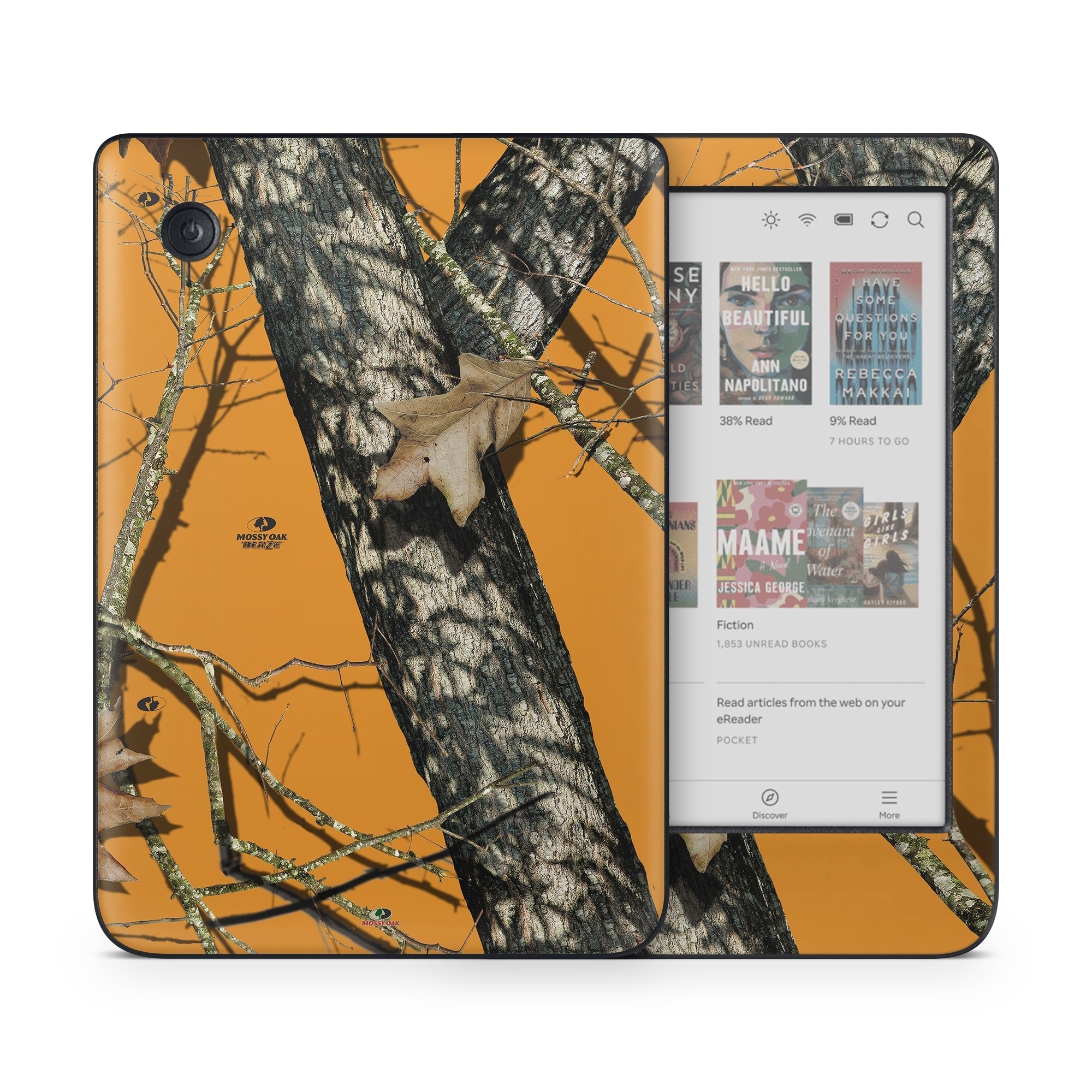 Kobo Clara Colour Skin design of Tree, Branch, Canoe birch, Woody plant, Plant, Leaf, Adaptation, Wildlife, Trunk, Birch family, with green, black, gray, red colors