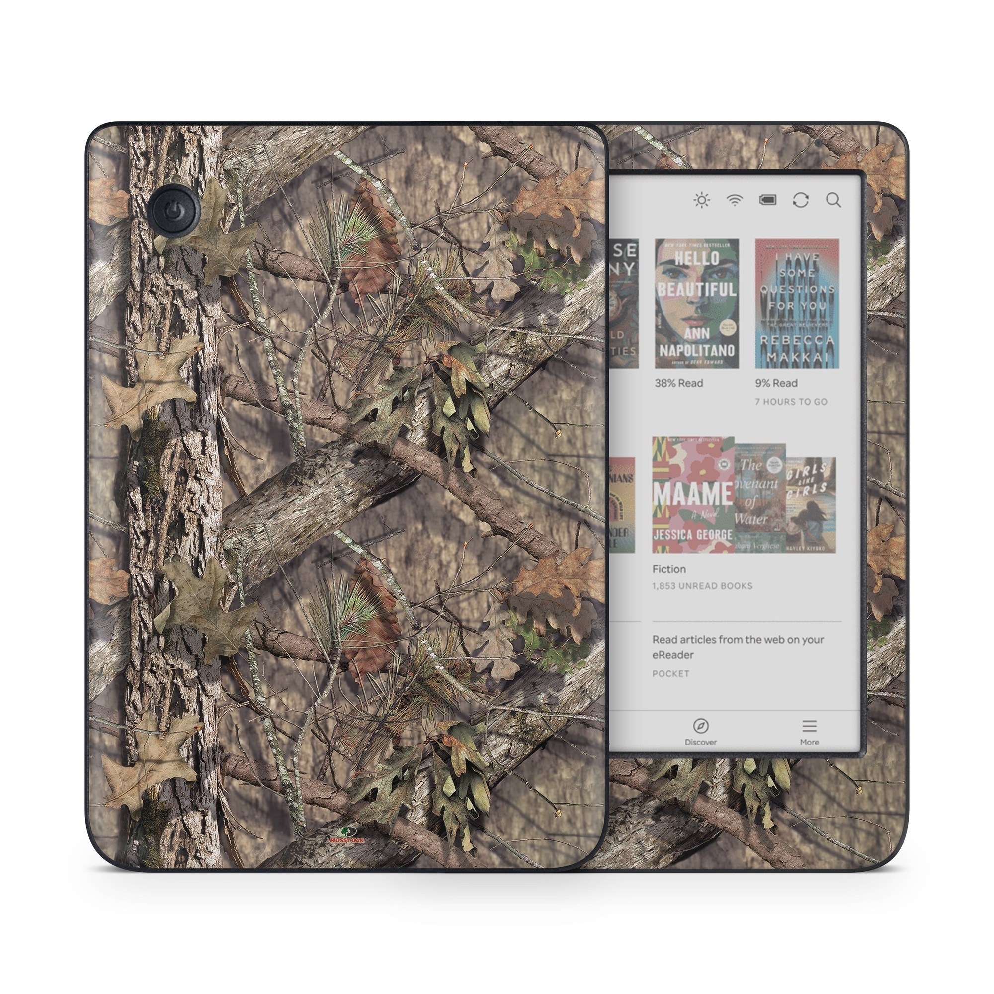 Kobo Clara Colour Skin design of shellbark hickory, Camouflage, Tree, Branch, Trunk, Plant, Leaf, Adaptation, Wood, Twig, with orange, green, red, black, gray colors