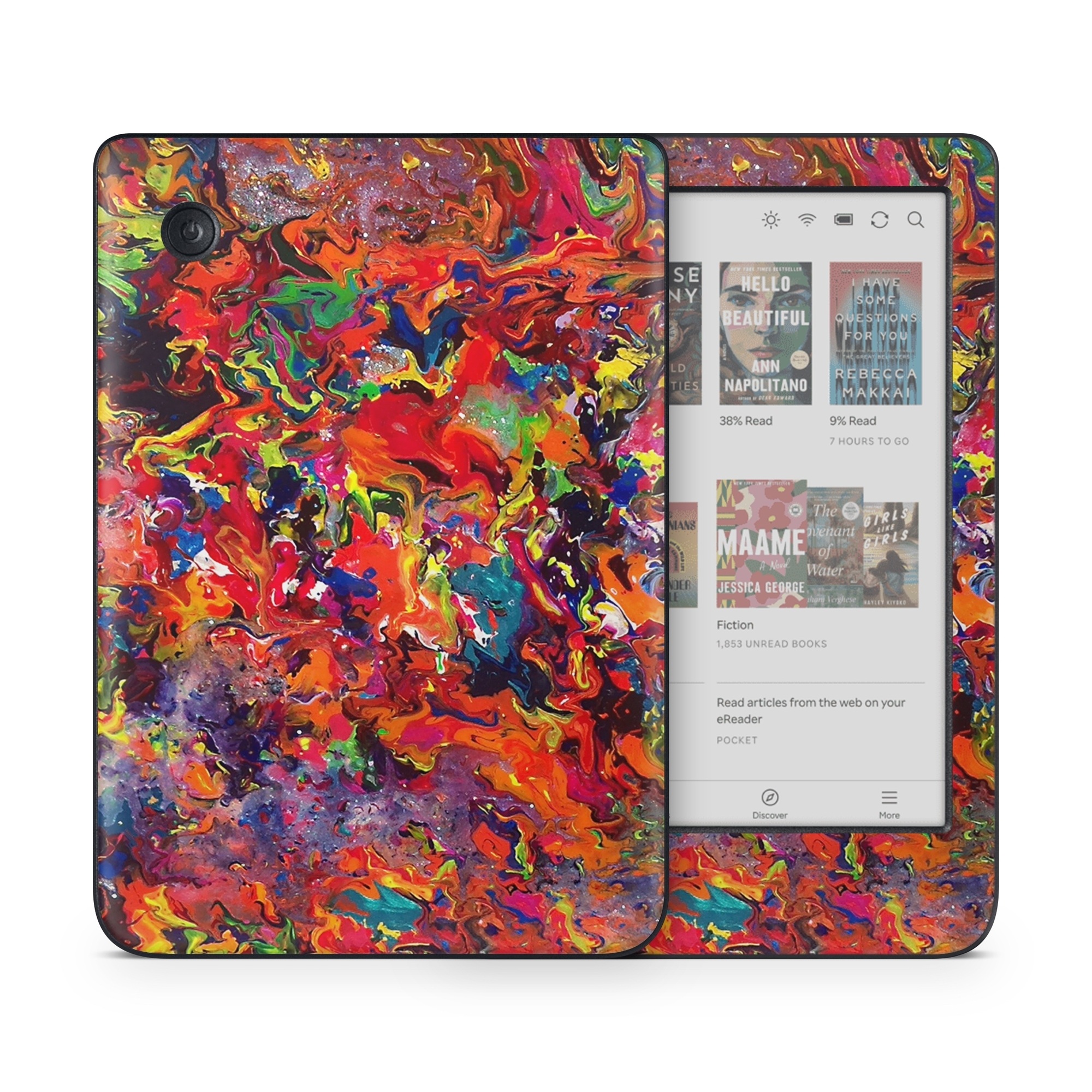 Kobo Clara Colour Skin design of Colorfulness, Modern art, Acrylic paint, Painting, Visual arts, Art, Psychedelic art, Textile, Pattern, Paint, with red, yellow, green, orange, yellow colors