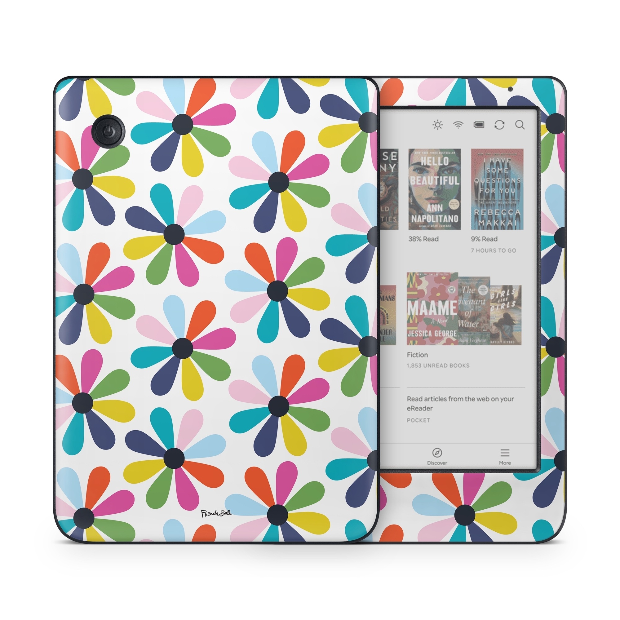 Kobo Clara Colour Skin design of Colorfulness, Aqua, Symmetry, Pattern, Electric blue, Art, Circle, Visual arts, Tints and shades, Wrapping paper, with white, red, blue, pink, purple, green colors