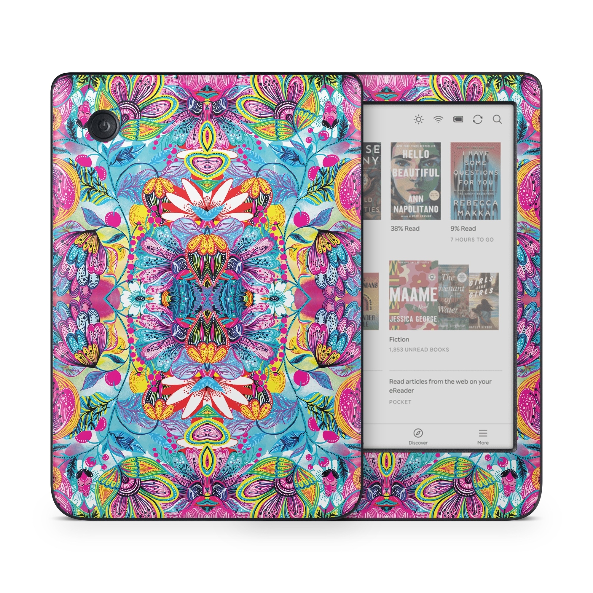 Kobo Clara Colour Skin design of Pattern, Psychedelic art, Design, Textile, Visual arts, Art, Magenta, Motif, Symmetry, Paisley, with pink, blue, purple, yellow, orange, green, red colors