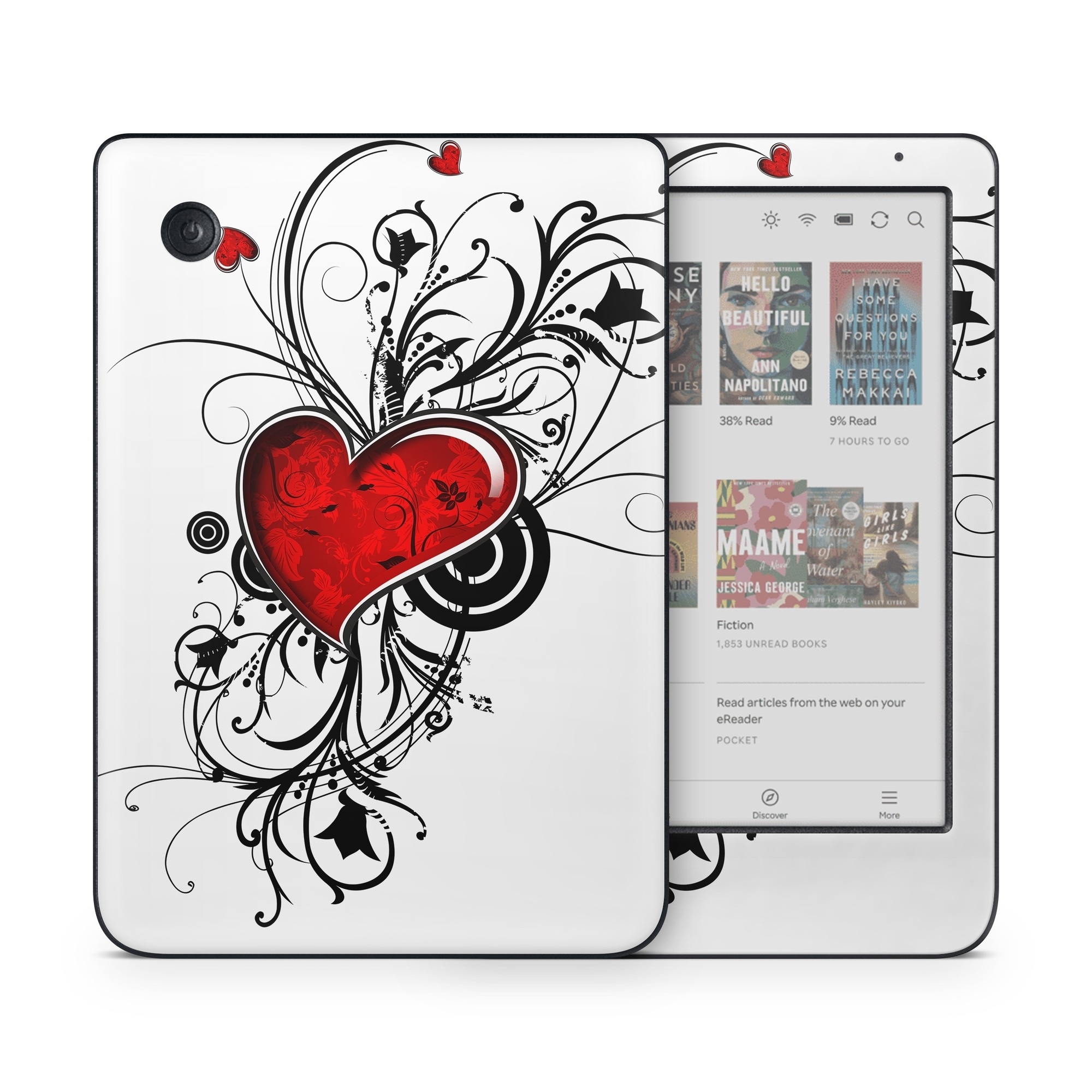 Kobo Clara Colour Skin design of Heart, Line art, Love, Clip art, Plant, Graphic design, Illustration, with white, gray, black, red colors