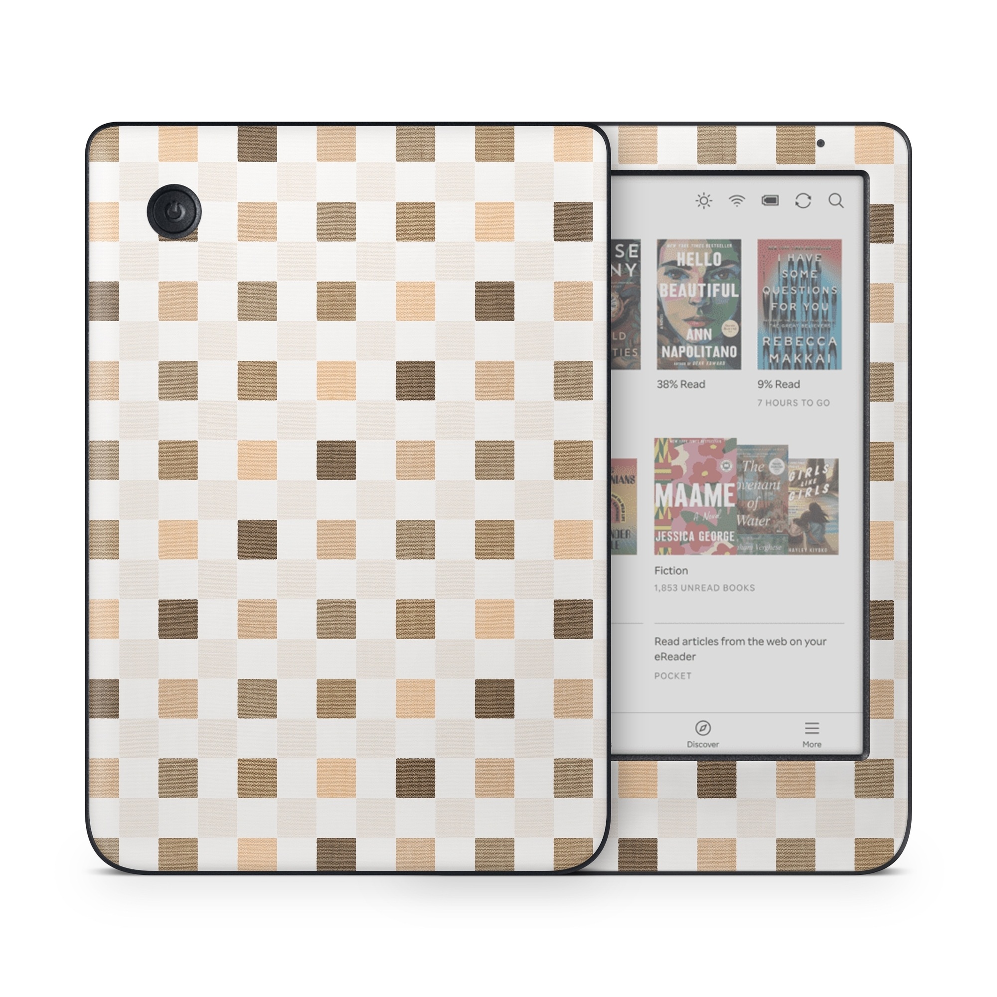 Kobo Clara Colour Skin design of Brown, Rectangle, Beige, Textile, Sleeve, Grey, Khaki, Material property, Symmetry, Art, with white, gray, brown colors