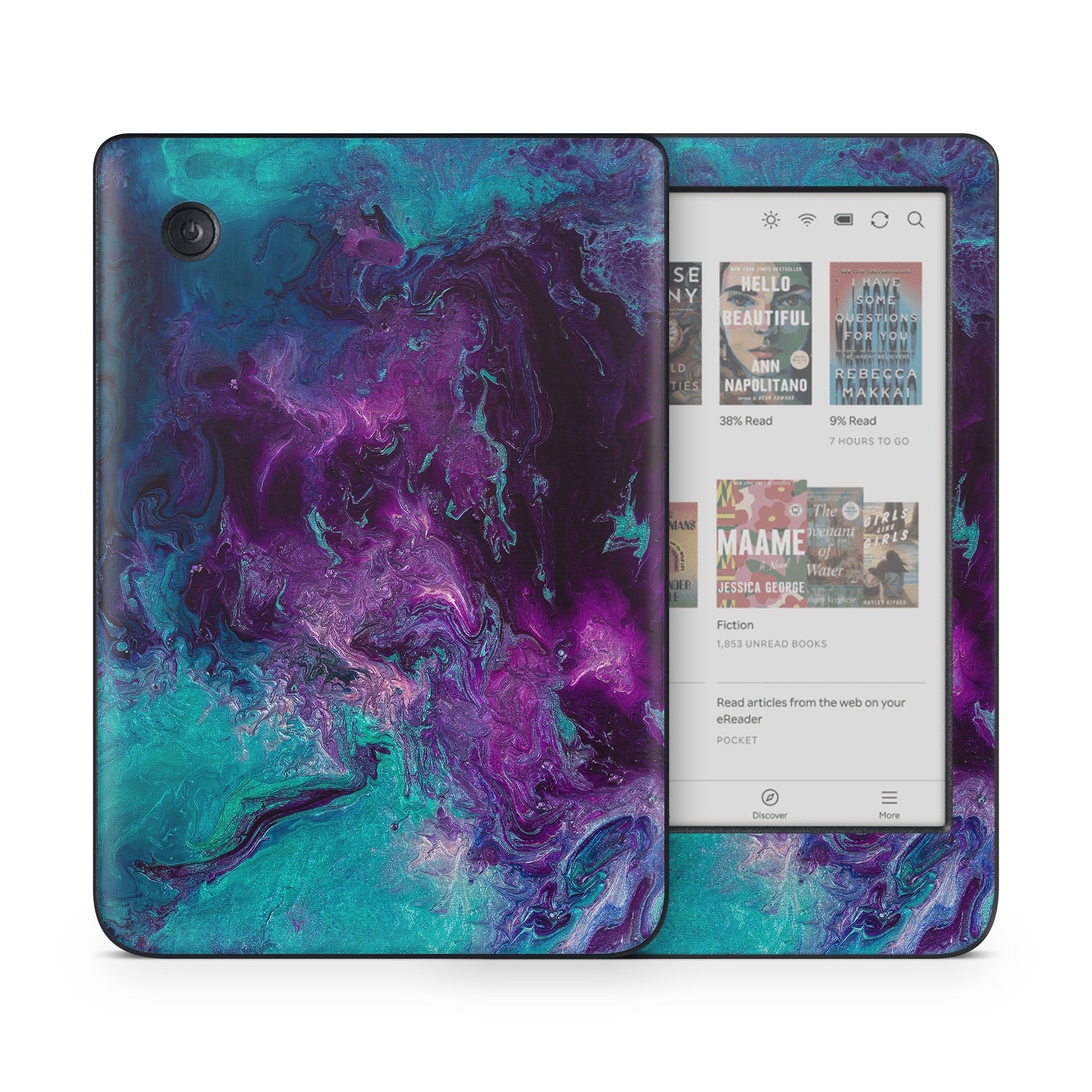Kobo Clara Colour Skin design of Blue, Purple, Violet, Water, Turquoise, Aqua, Pink, Magenta, Teal, Electric blue, with blue, purple, black colors