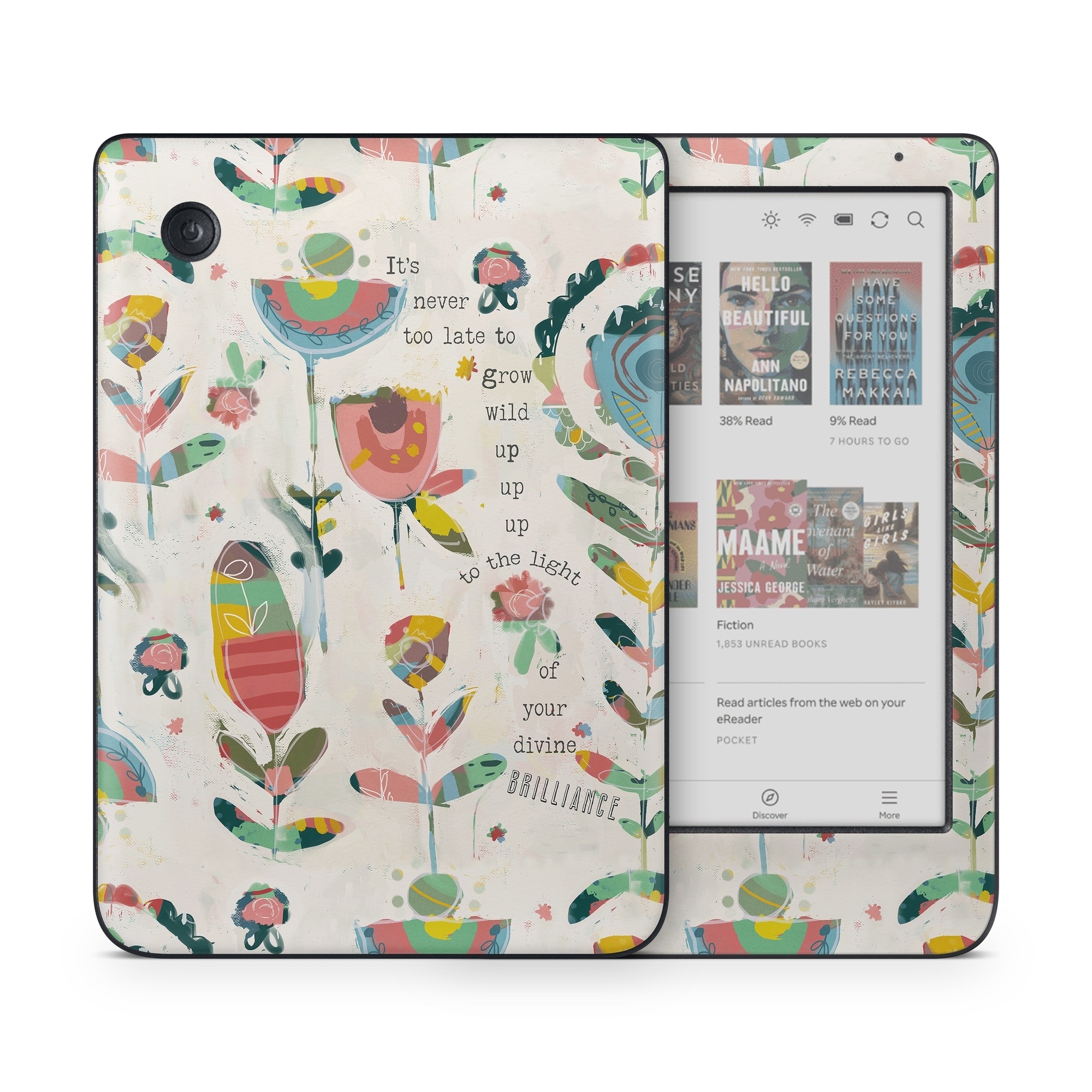 Kobo Clara Colour Skin design of Textile, Organism, Font, Creative arts, Art, Pattern, Illustration, Terrestrial plant, Painting, Drawing, with purple, black, green, yellow, blue, red colors