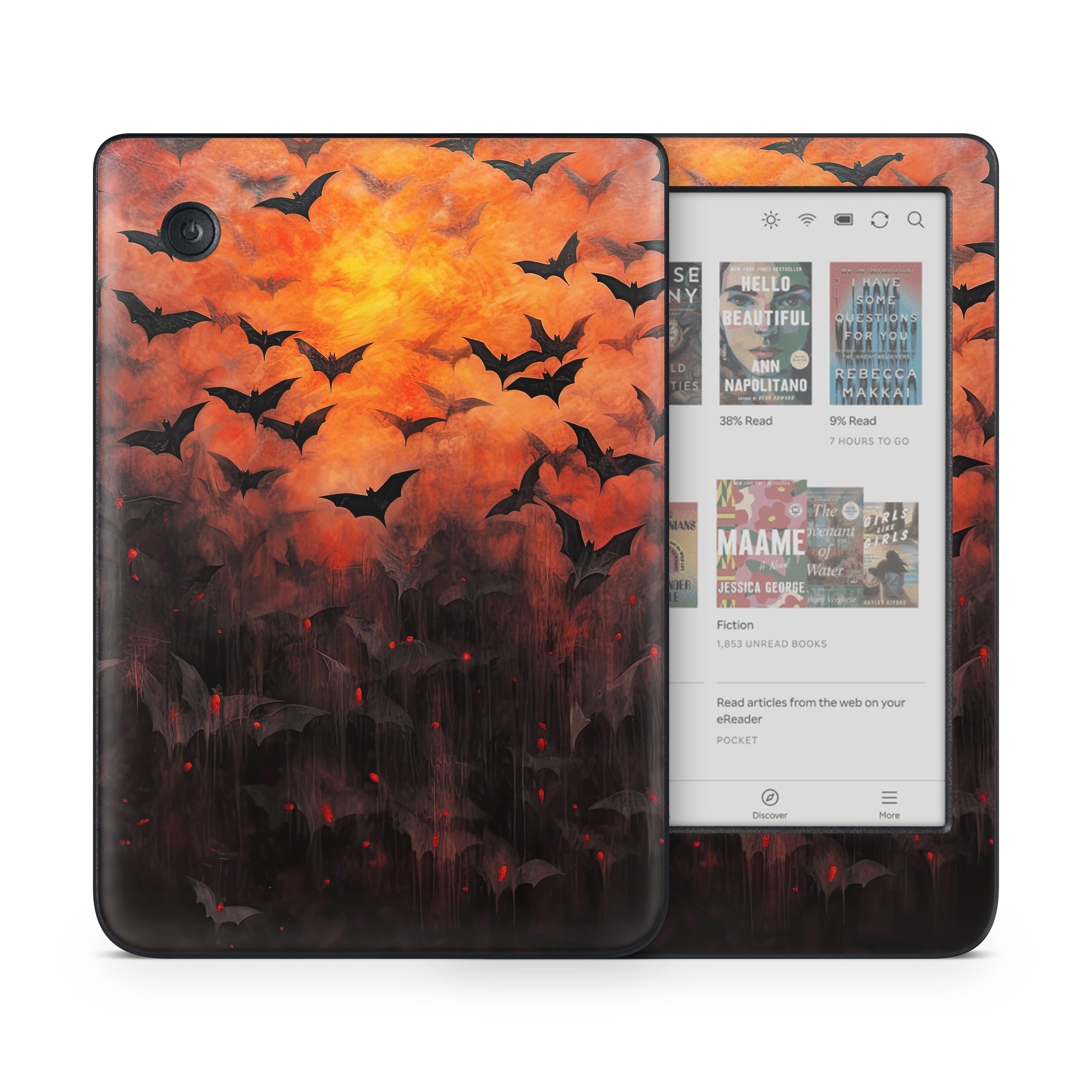 Kobo Clara Colour Skin design of Vertebrate, Plant, Leaf, Orange, Branch, Natural landscape, Organism, Bird, Deciduous, Woody plant, with yellow, orange, red, black colors