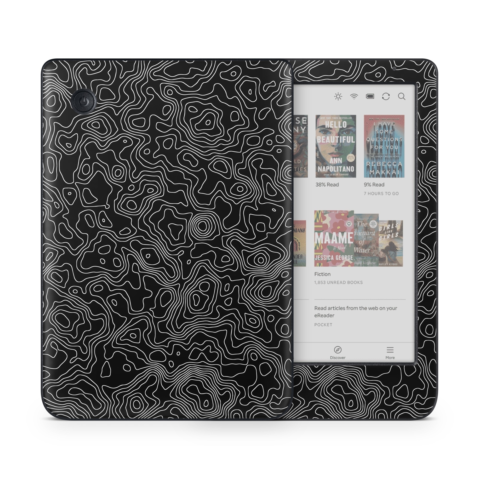 Kobo Clara Colour Skin design of Art, Motif, Pattern, Symmetry, Monochrome, Circle, Font, Visual arts, Illustration, Monochrome photography, with black, gray colors