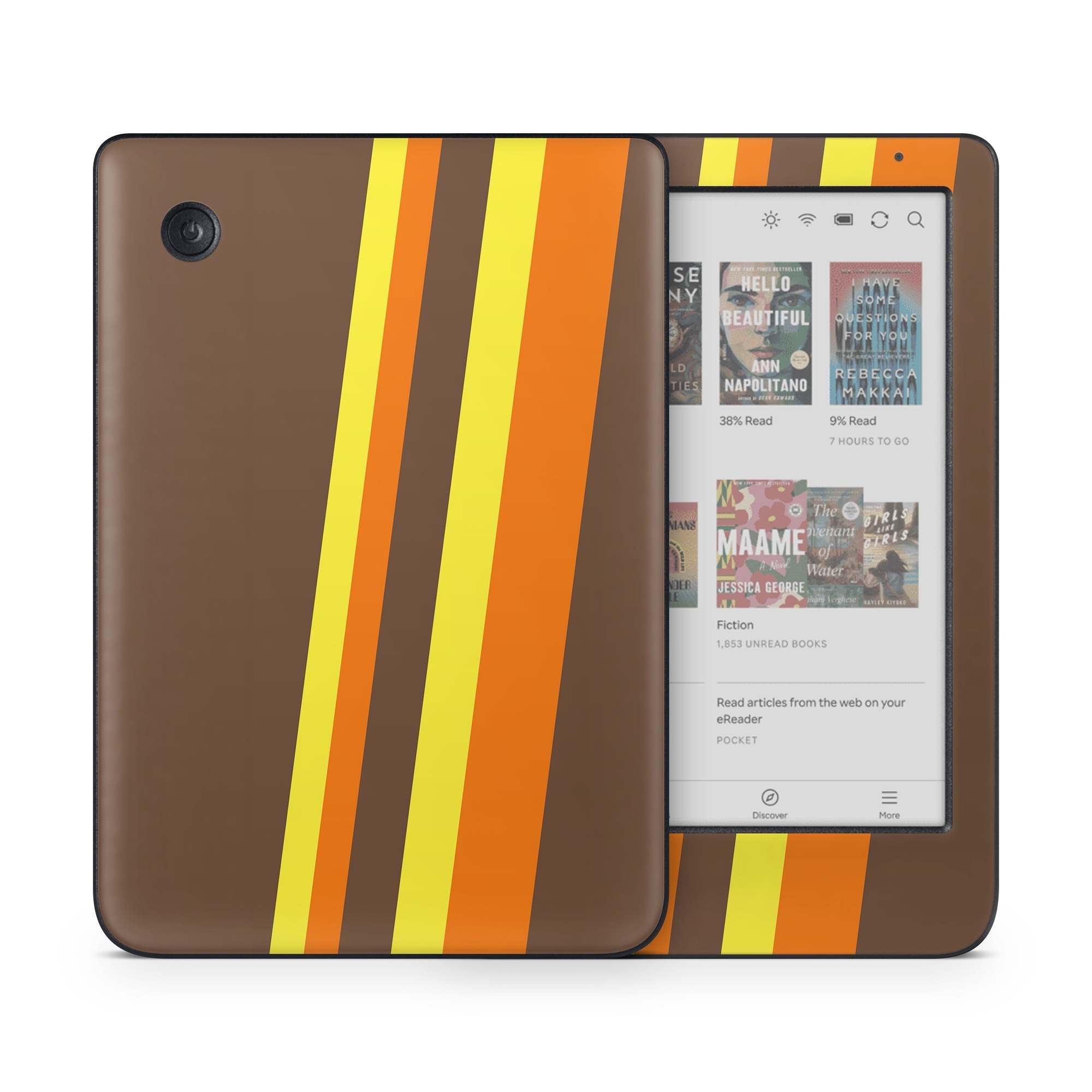 Kobo Clara Colour Skin design of Orange, Yellow, Line, Brown, Font, Material property, Graphic design, Pattern, Parallel, with brown, orange, yellow colors