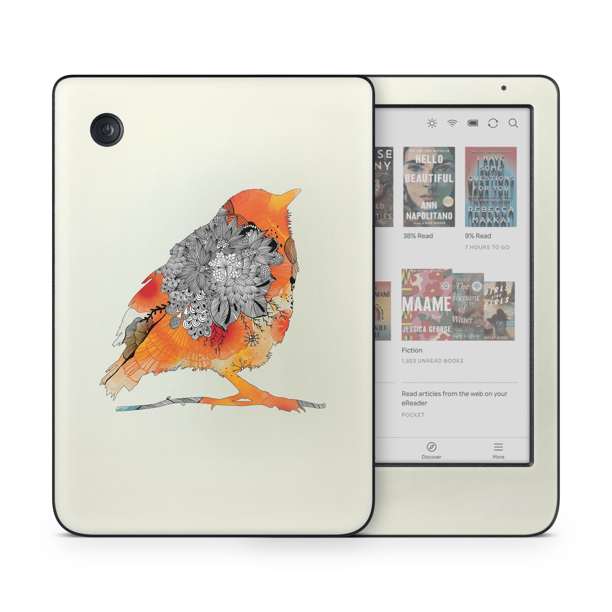 Kobo Clara Colour Skin design of European robin, Orange, Bird, Illustration, Old World flycatcher, Drawing, Songbird, Perching bird, robin, Sketch, with gray, yellow, green, red, black colors