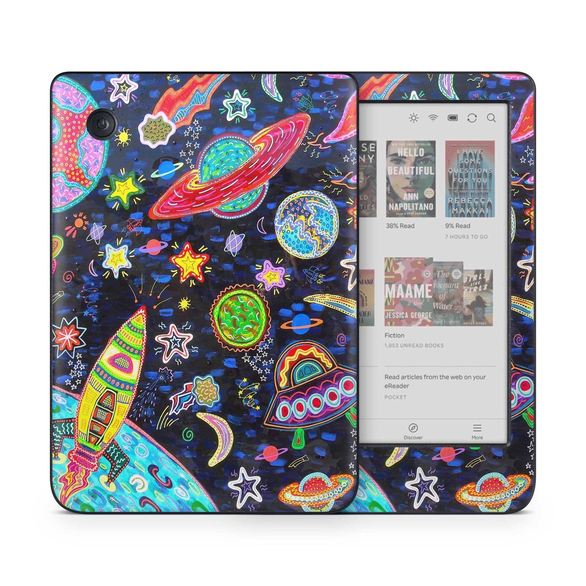 Kobo Clara Colour Skin design of Pattern, Psychedelic art, Visual arts, Paisley, Design, Motif, Art, Textile, with black, gray, blue, red colors