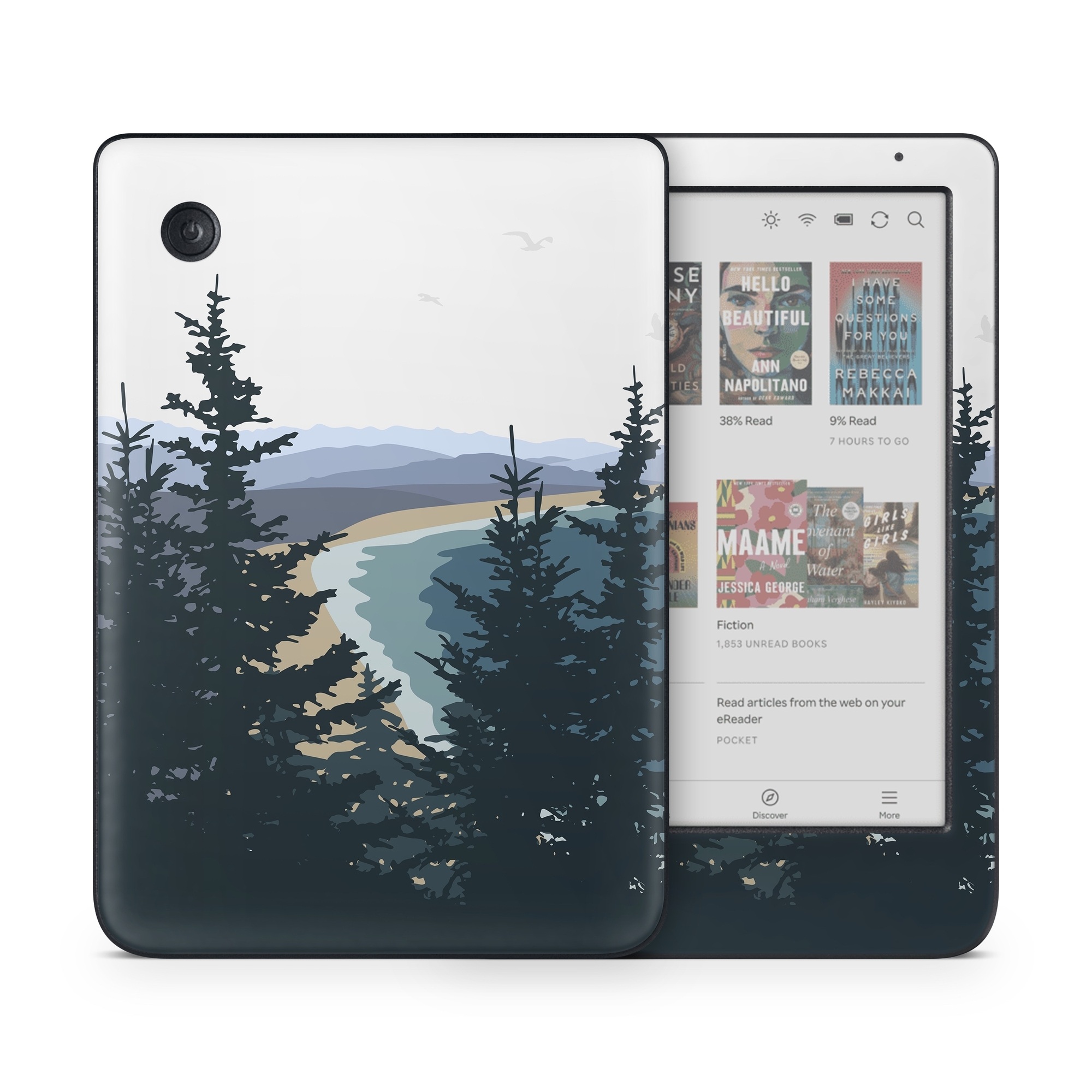 Kobo Clara Colour Skin design of Sky, Plant, Mountain, Natural landscape, Branch, Larch, Tree, Highland, Atmospheric phenomenon, Evergreen, with white, blue, yellow, gray, black, green colors