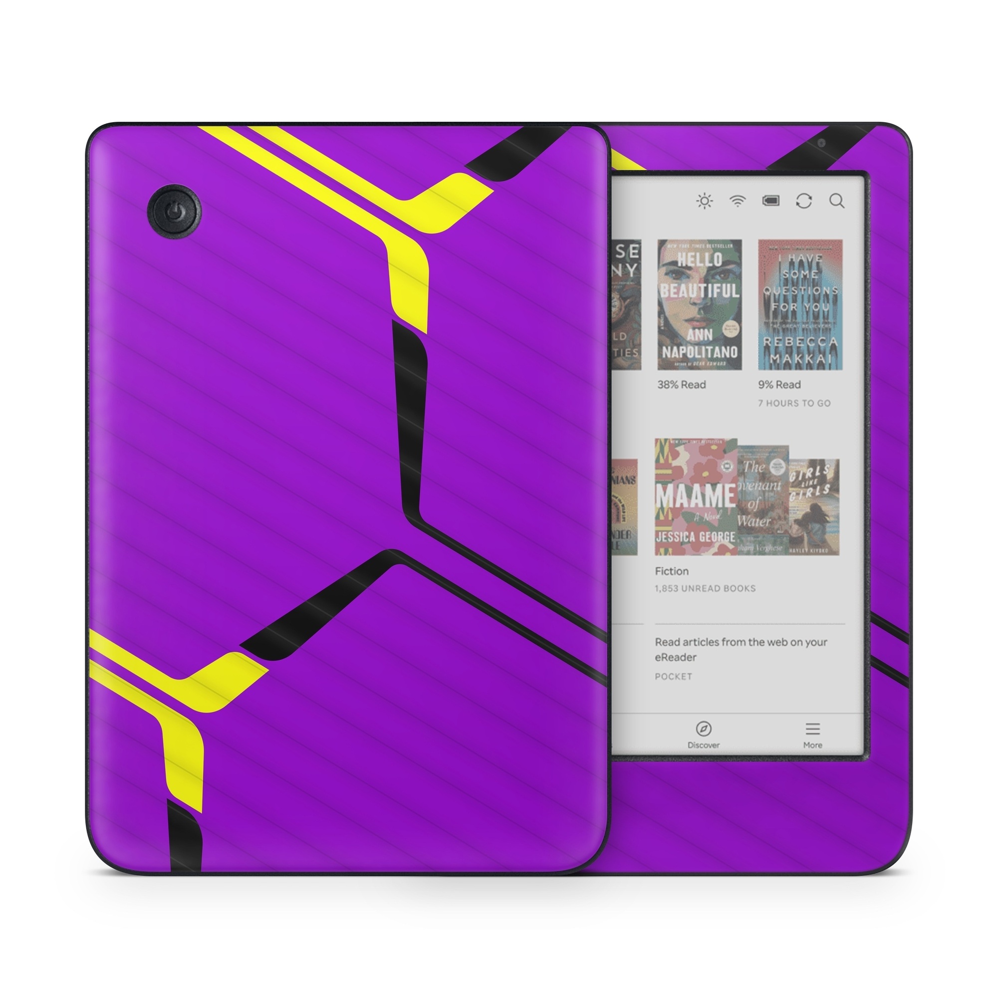 Kobo Clara Colour Skin design of Colorfulness, Purple, Violet, Line, Magenta, Parallel, Symmetry, Pattern, Electric blue, Font, with purple, yellow, black colors