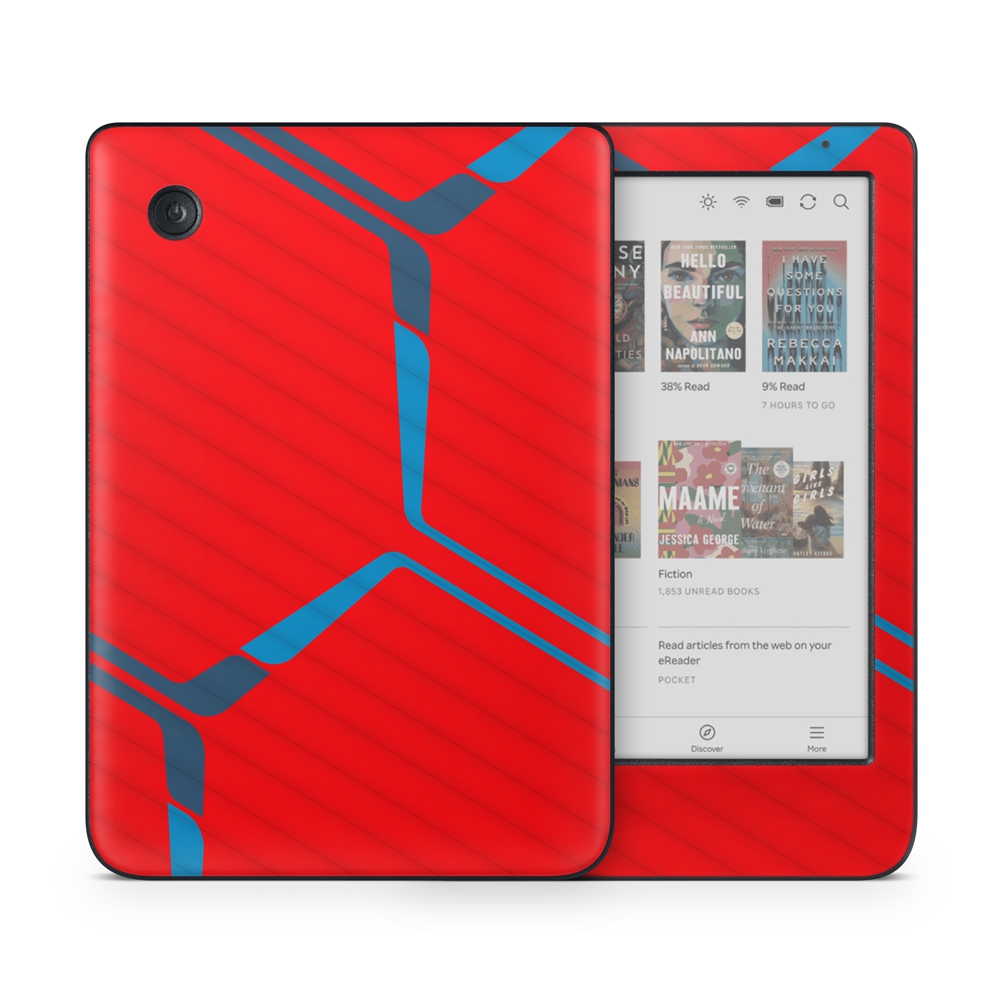 Kobo Clara Colour Skin design of Triangle, Font, Rectangle, Tints and shades, Magenta, Electric blue, Pattern, Parallel, Symmetry, Carmine, with red, blue colors