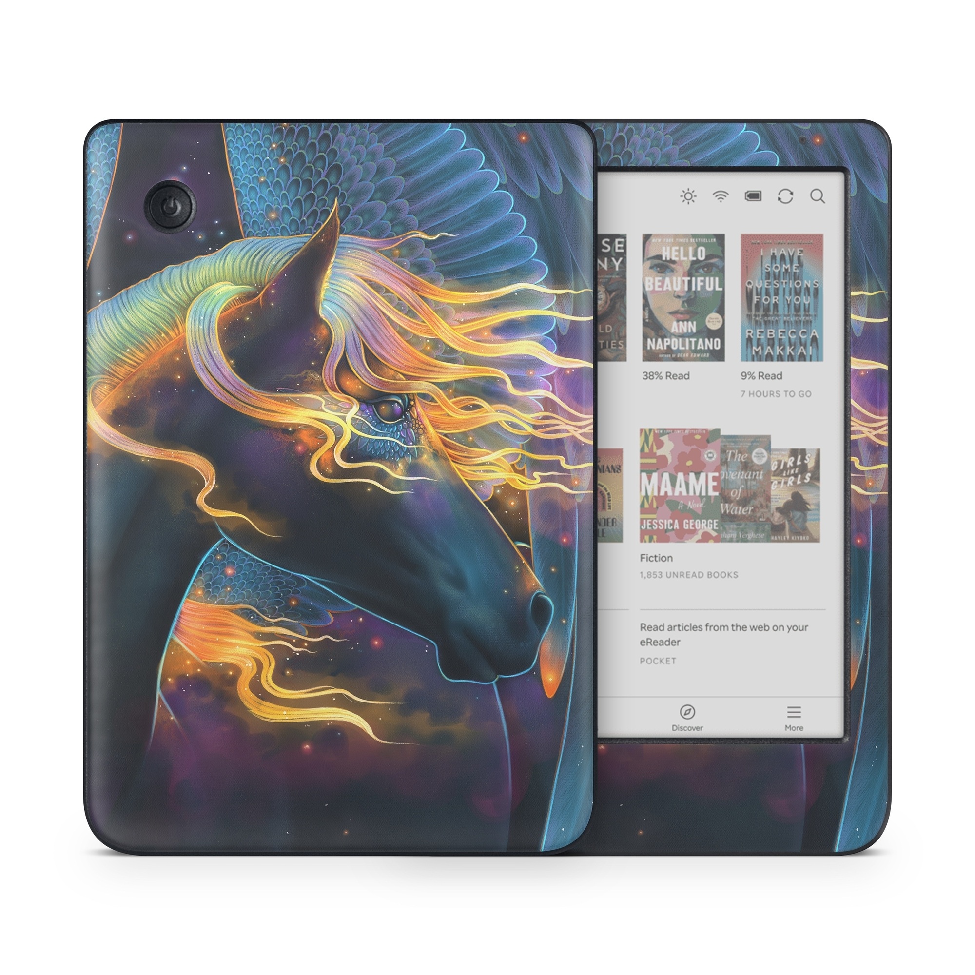 Kobo Clara Colour Skin design of Organism, Astronomical object, Art, Electric blue, Space, Darkness, Liquid, Science, Graphics, Visual arts, with black, blue, yellow, white, orange, purple, red colors