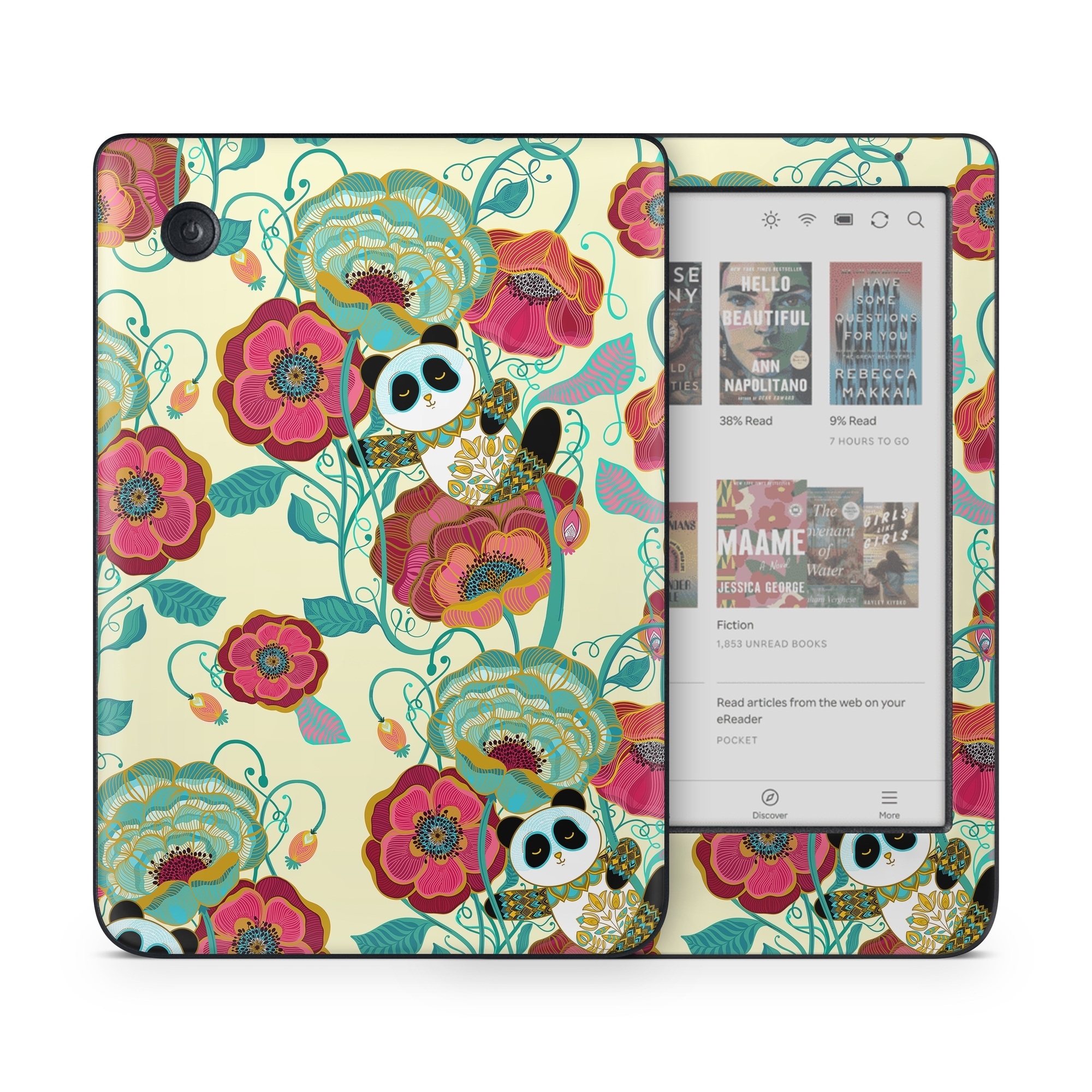 Kobo Clara Colour Skin design of Plant, Product, Green, Botany, Art, Flower, Pink, Rectangle, Red, Aqua, with white, red, pink, yellow, green, blue, black colors