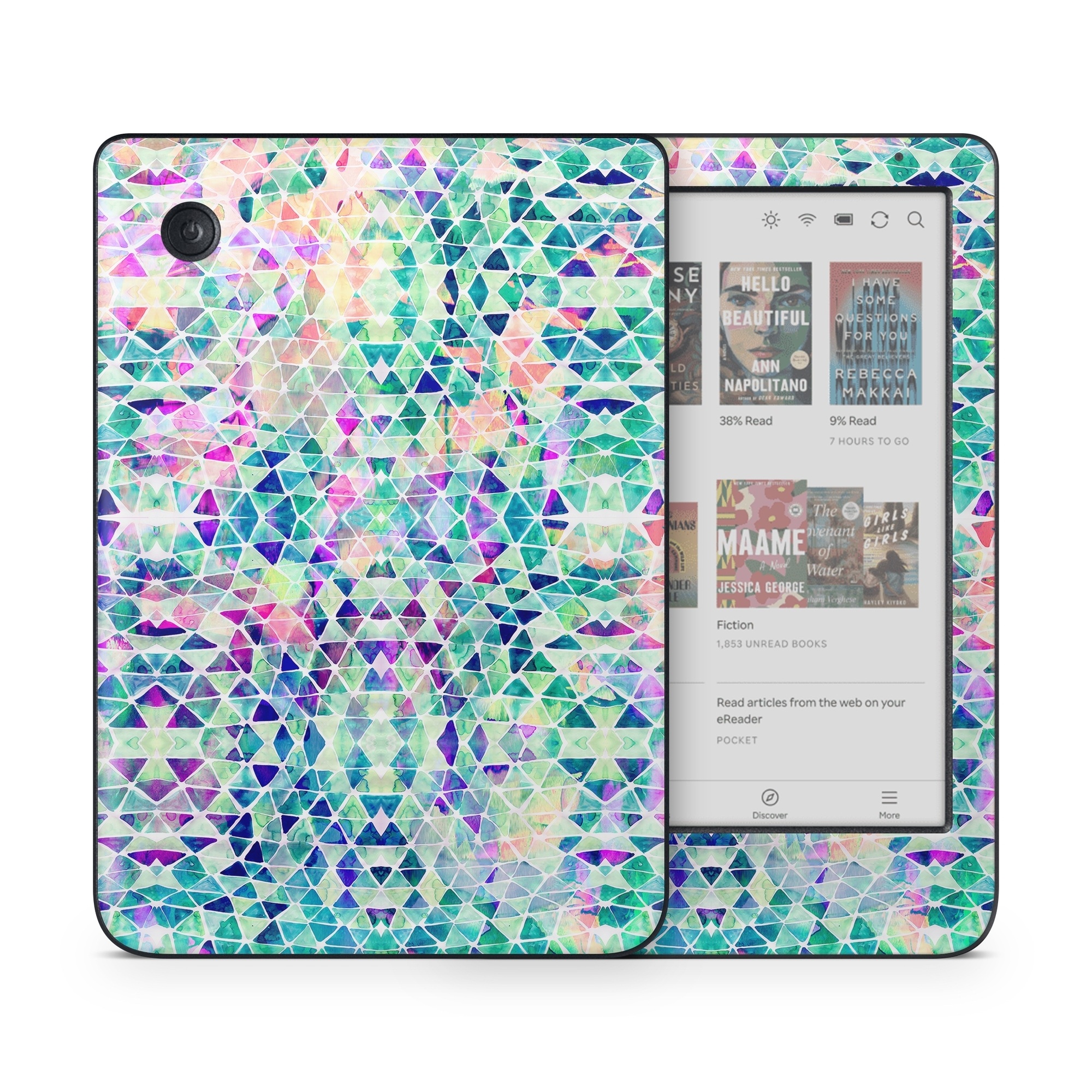 Kobo Clara Colour Skin design of Pattern, Aqua, Line, Teal, Purple, Turquoise, Design, with white, blue, purple, orange, green colors