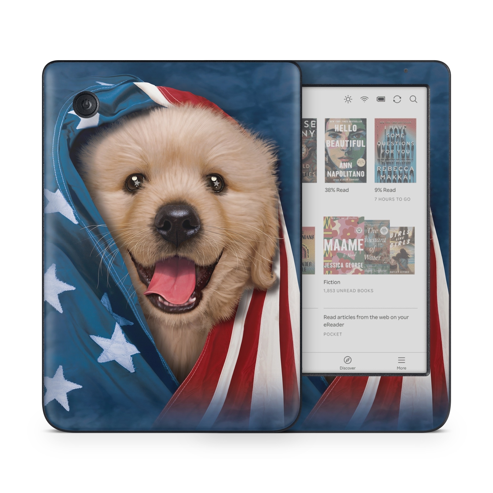 Kobo Clara Colour Skin design of Dog, Canidae, Mammal, Dog breed, Carnivore, Puppy, Snout, Companion dog, Sporting Group, Pomeranian, with yellow, black, brown, white, blue, red colors