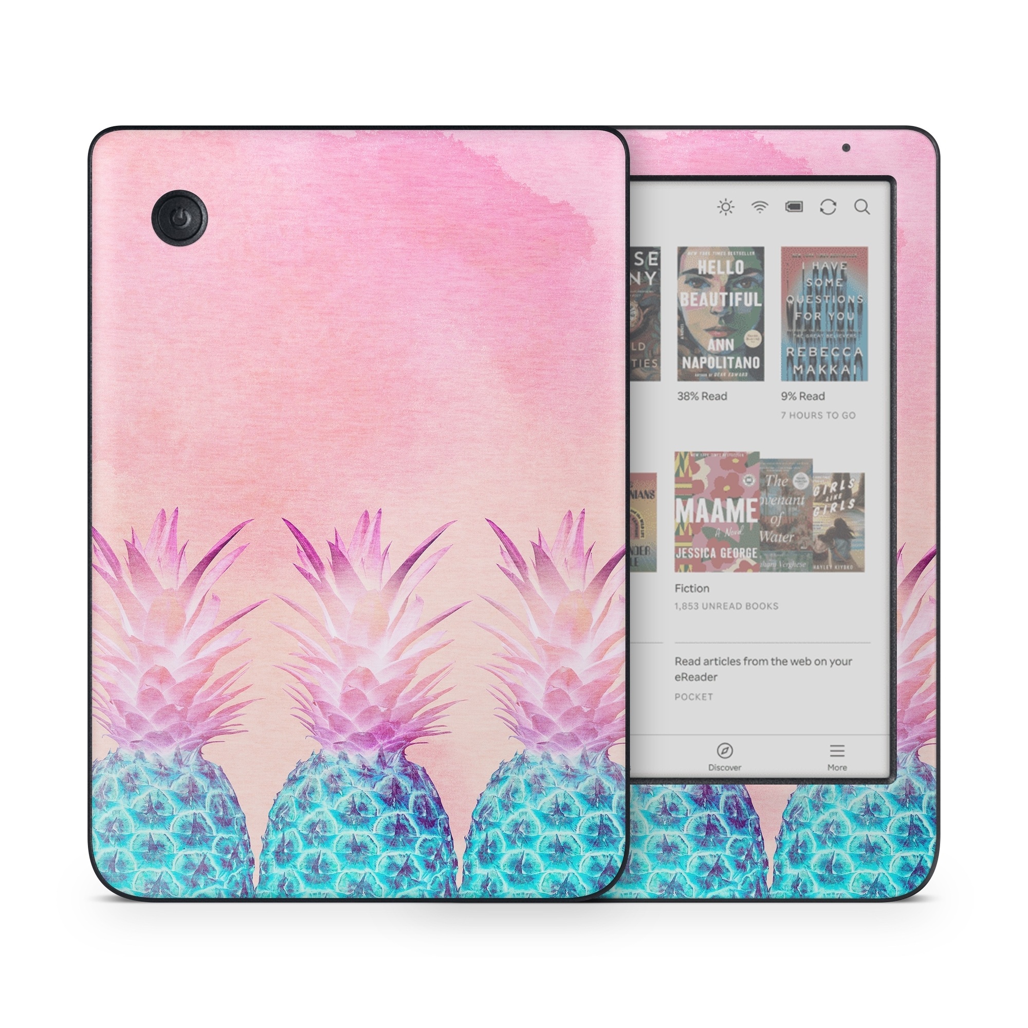 Kobo Clara Colour Skin design of Pineapple, Ananas, Pink, Fruit, Plant, Bromeliaceae, Pattern, Poales, with pink, blue, orange colors