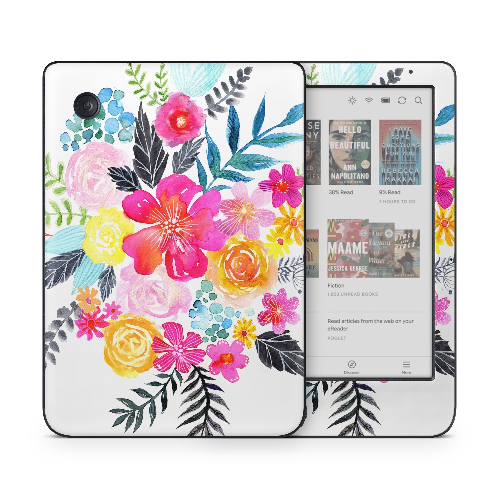 Kobo Clara Colour Skin design of Flower, Clip art, Bouquet, Plant, Illustration, Floral design, Pink, Petal, Botany, Design, with white, pink, orange, red, yellow, blue, black, green colors