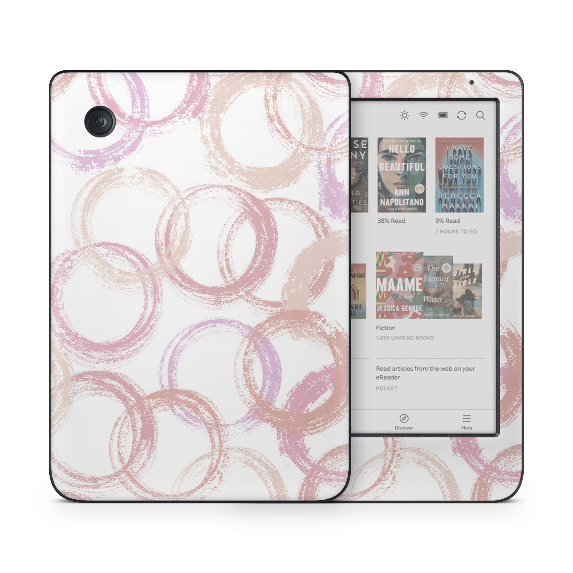Kobo Clara Colour Skin design of Purple, Textile, Pink, Motif, Violet, Material property, Magenta, Art, Circle, Font, with pink, white colors