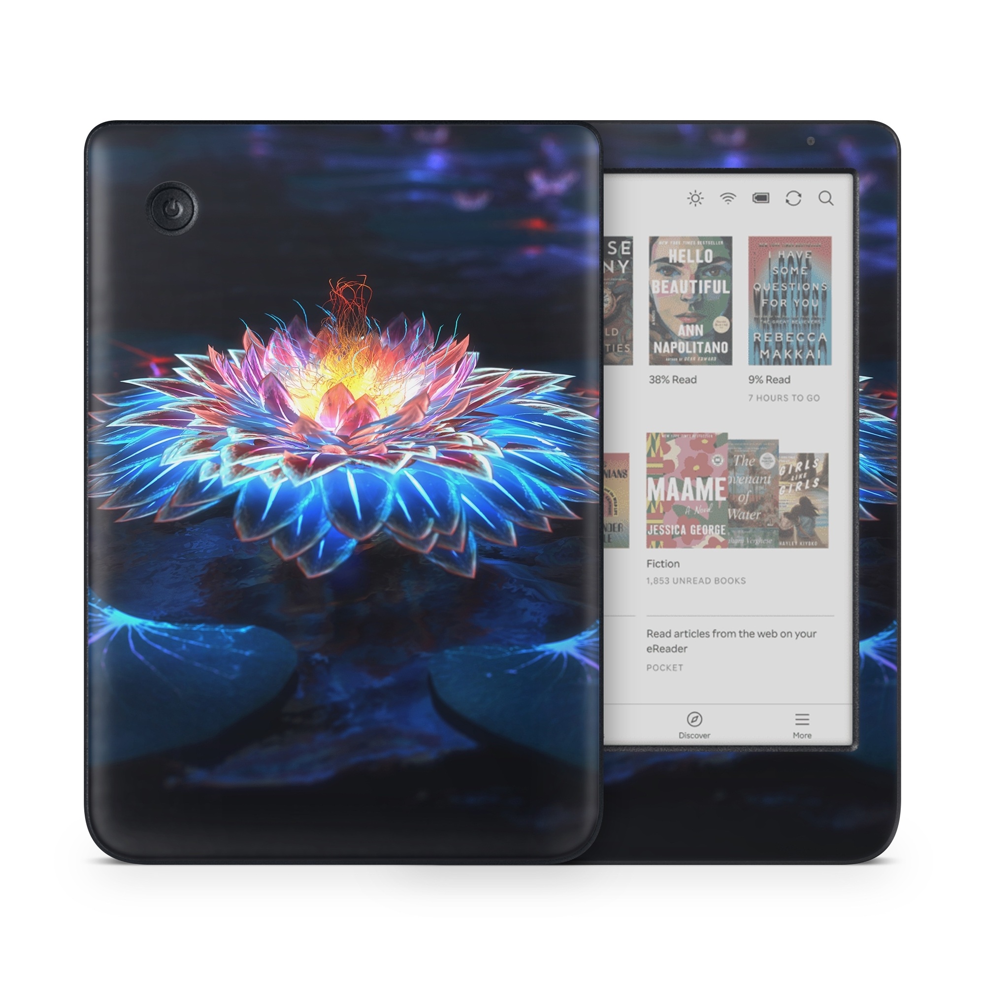 Kobo Clara Colour Skin design of Water, Light, Fractal art, Organism, Electric blue, Aquatic plant, Darkness, Plant, Art, Space, with black, blue, gray colors