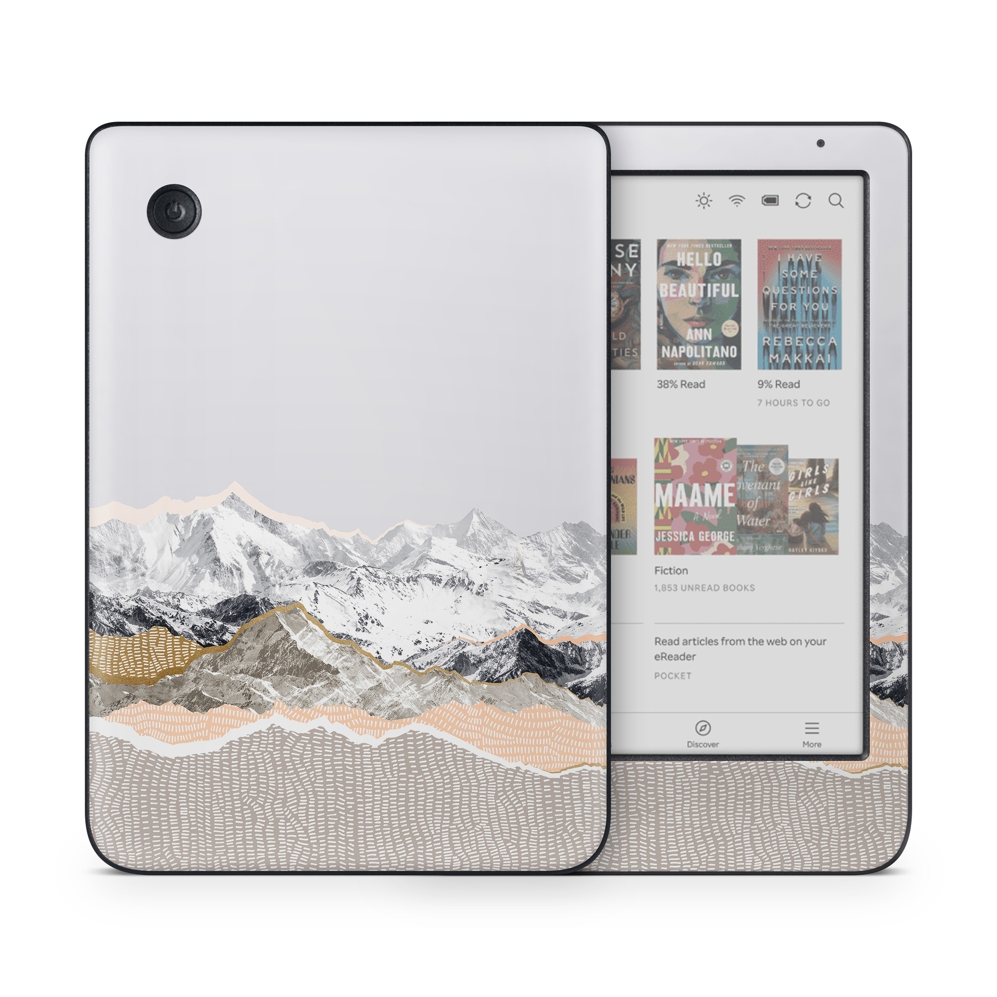 Kobo Clara Colour Skin design of White, Mountainous landforms, Mountain, Mountain range, Glacial landform, Geological phenomenon, Sky, Ridge, Geology, Glacier, with white, yellow, brown, gray, black colors