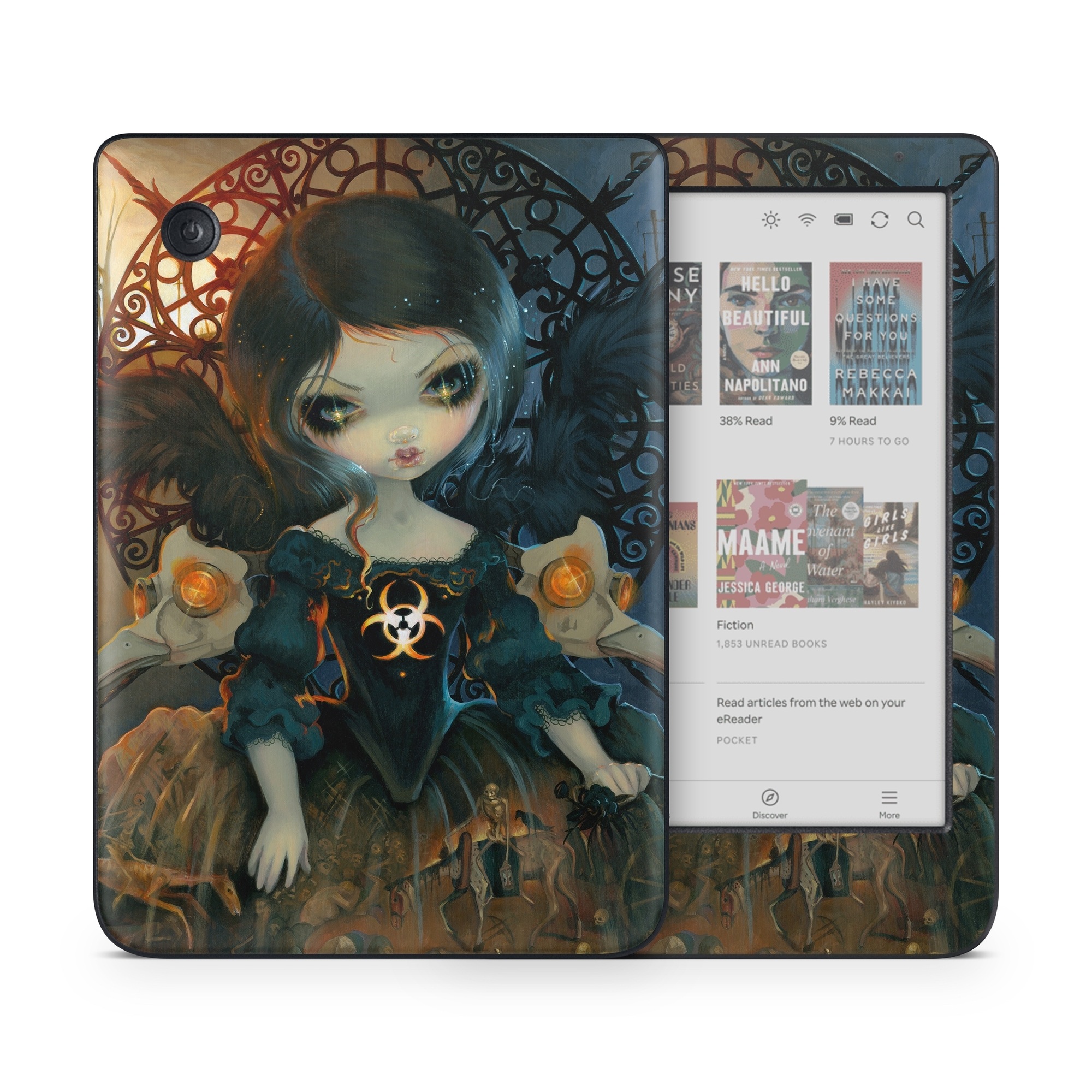 Kobo Clara Colour Skin design of Doll, Head, Illustration, Eye, Cg artwork, Fictional character, Toy, Iris, Art, Mythology, with brown, red, black, orange, blue, yellow colors