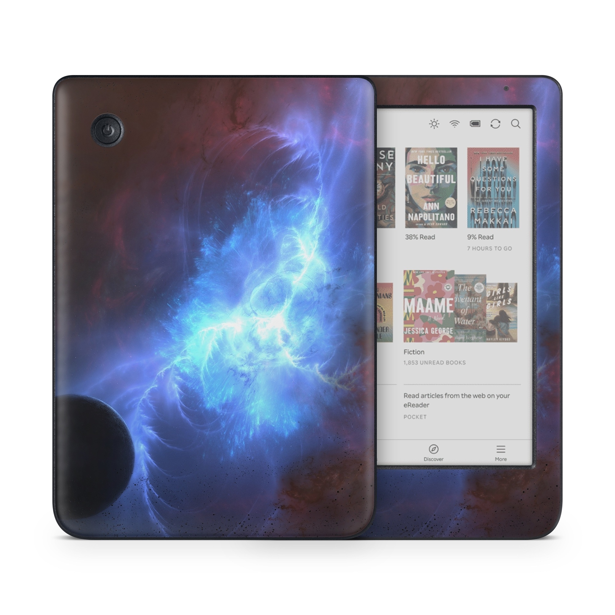 Kobo Clara Colour Skin design of Sky, Atmosphere, Outer space, Space, Astronomical object, Fractal art, Universe, Electric blue, Art, Organism, with black, blue, purple colors