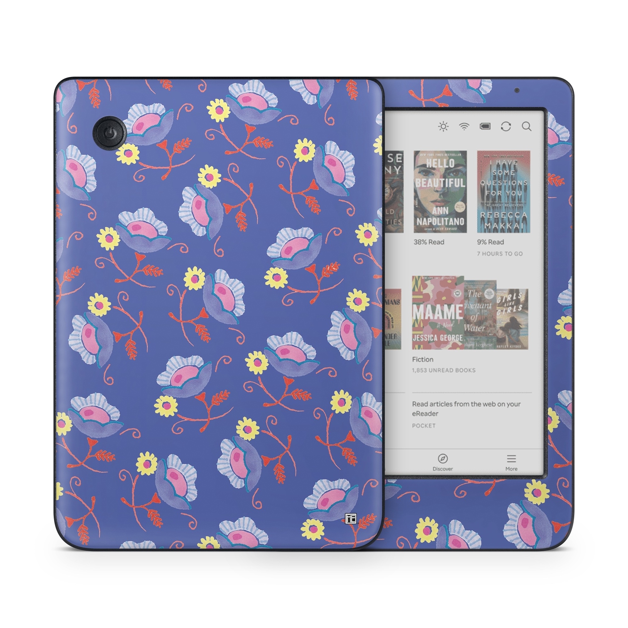 Kobo Clara Colour Skin design of Azure, Textile, Rectangle, Art, Aqua, Painting, Pattern, Electric blue, Font, Visual arts, with purple, red, yellow, pink colors